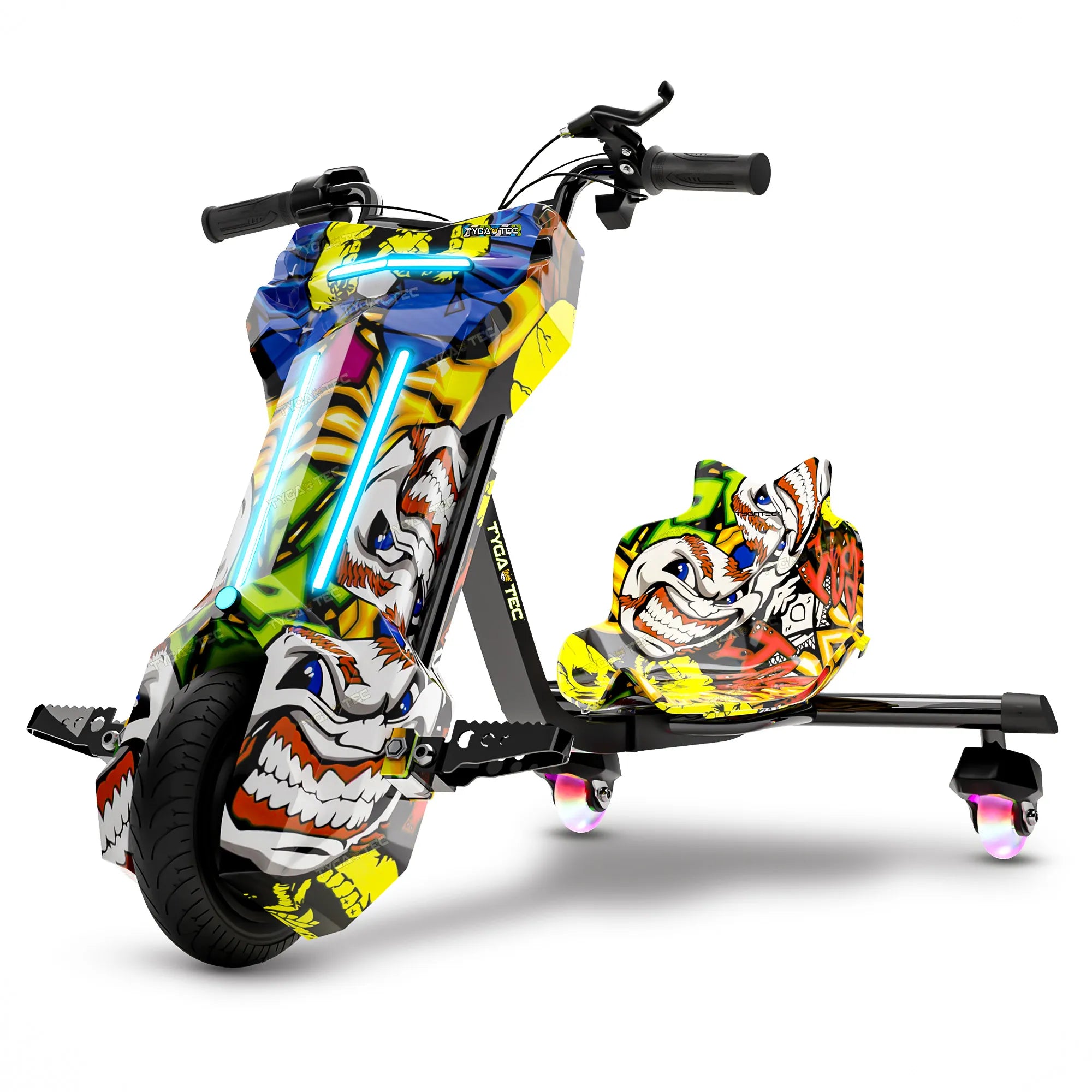 ( PRE-BOOK)- TYGATEC T9 3 WHEEL ELECTRIC 360 DRIFTER FOR KIDS AND ADULTS WITH LED LIGHT AND BLUETOOTH (Extreme Ed-hardy color)