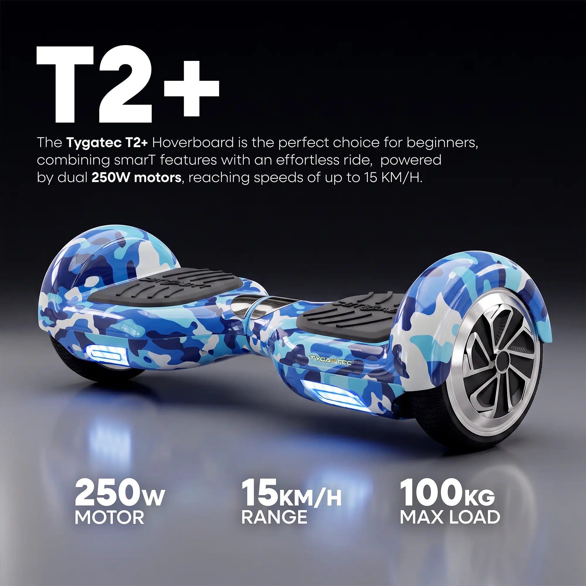 TYGATEC T2 + Auto Balancing Hoverboard App Connectivity - Military Blue