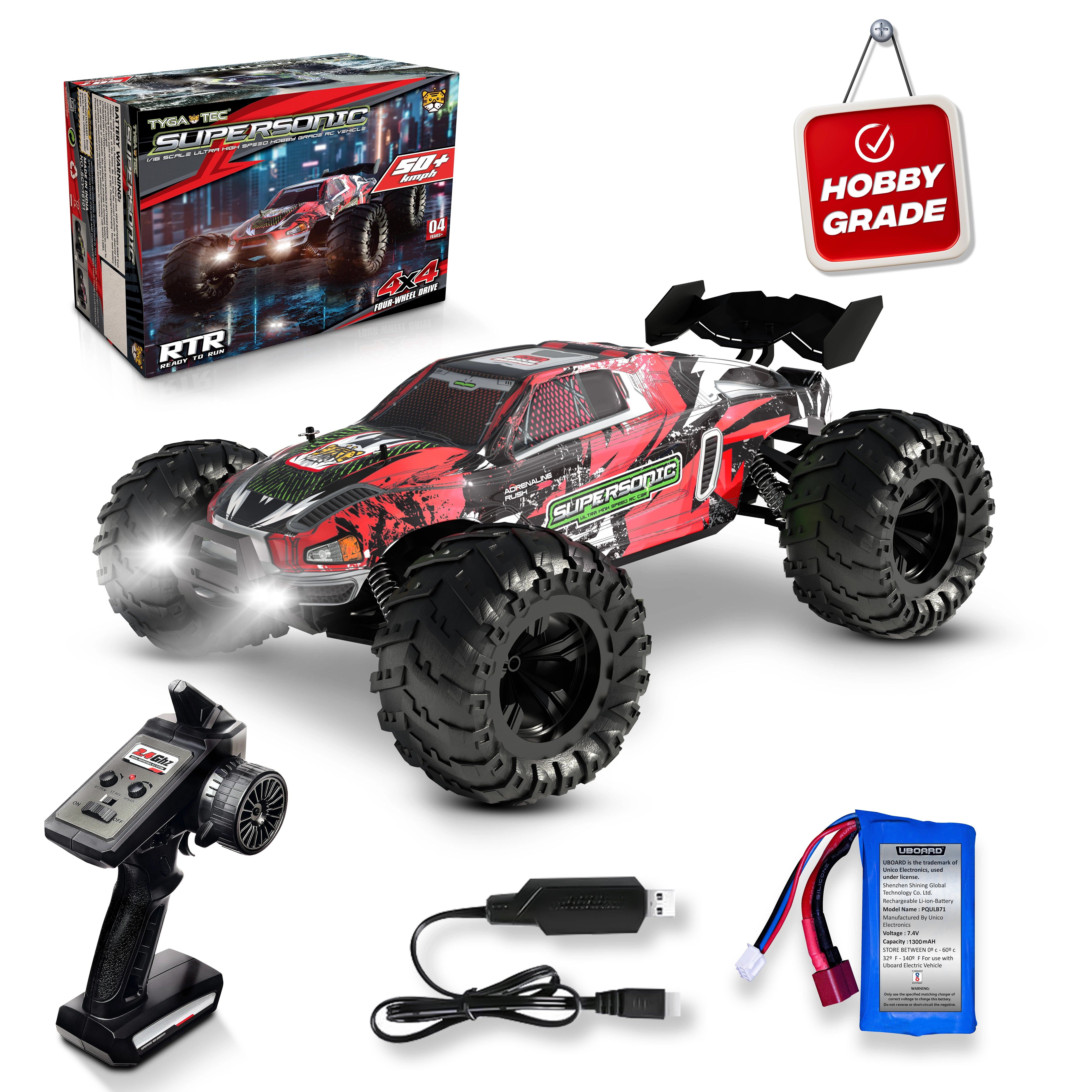 Tygatec Supersonic High Speed Remote Control (Rc) Car | Hobby Grade Stunt Car (Color Red)