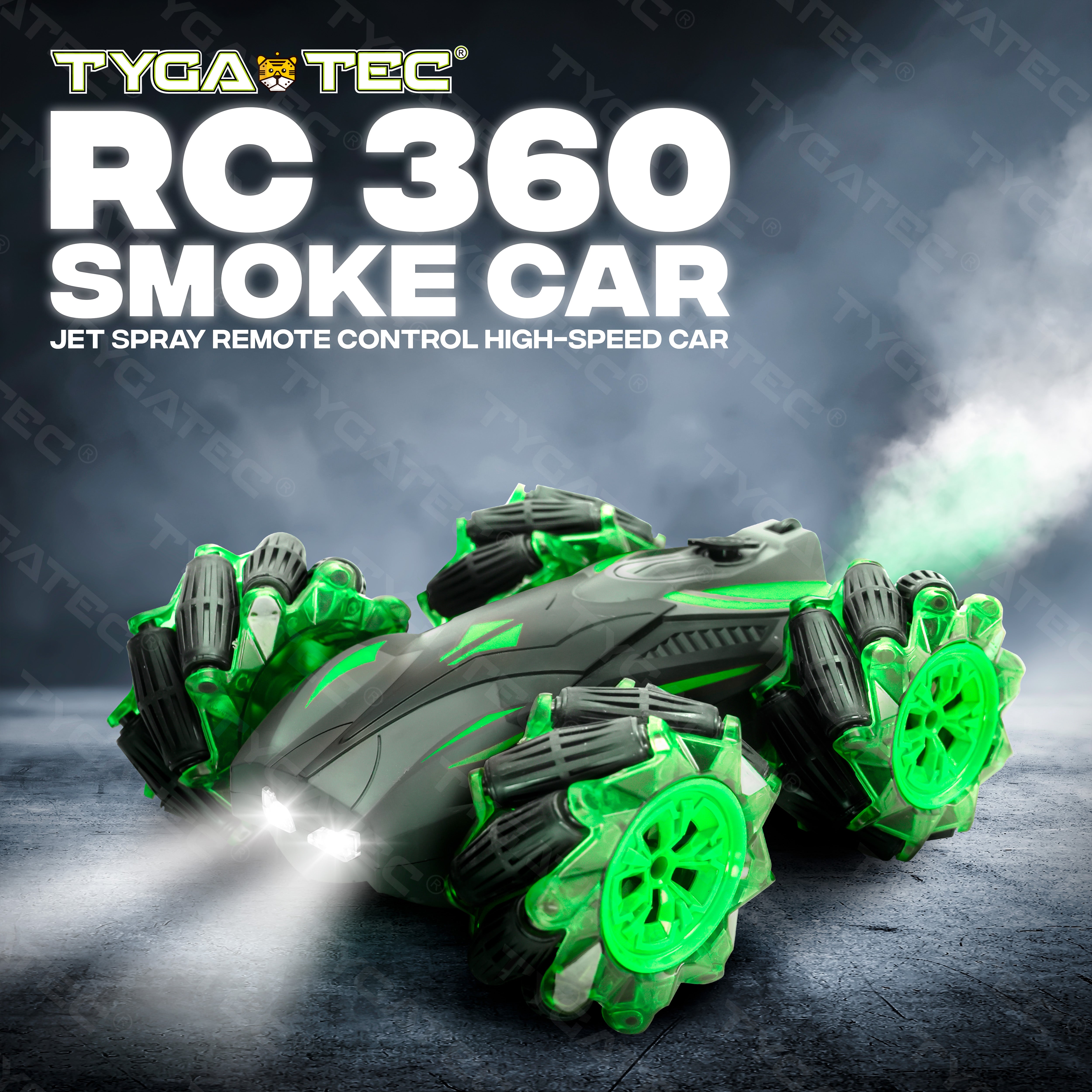 Tygatec Stunt Remote Control Toy Car With Smoke And Led Lights For Kids (Color Green)