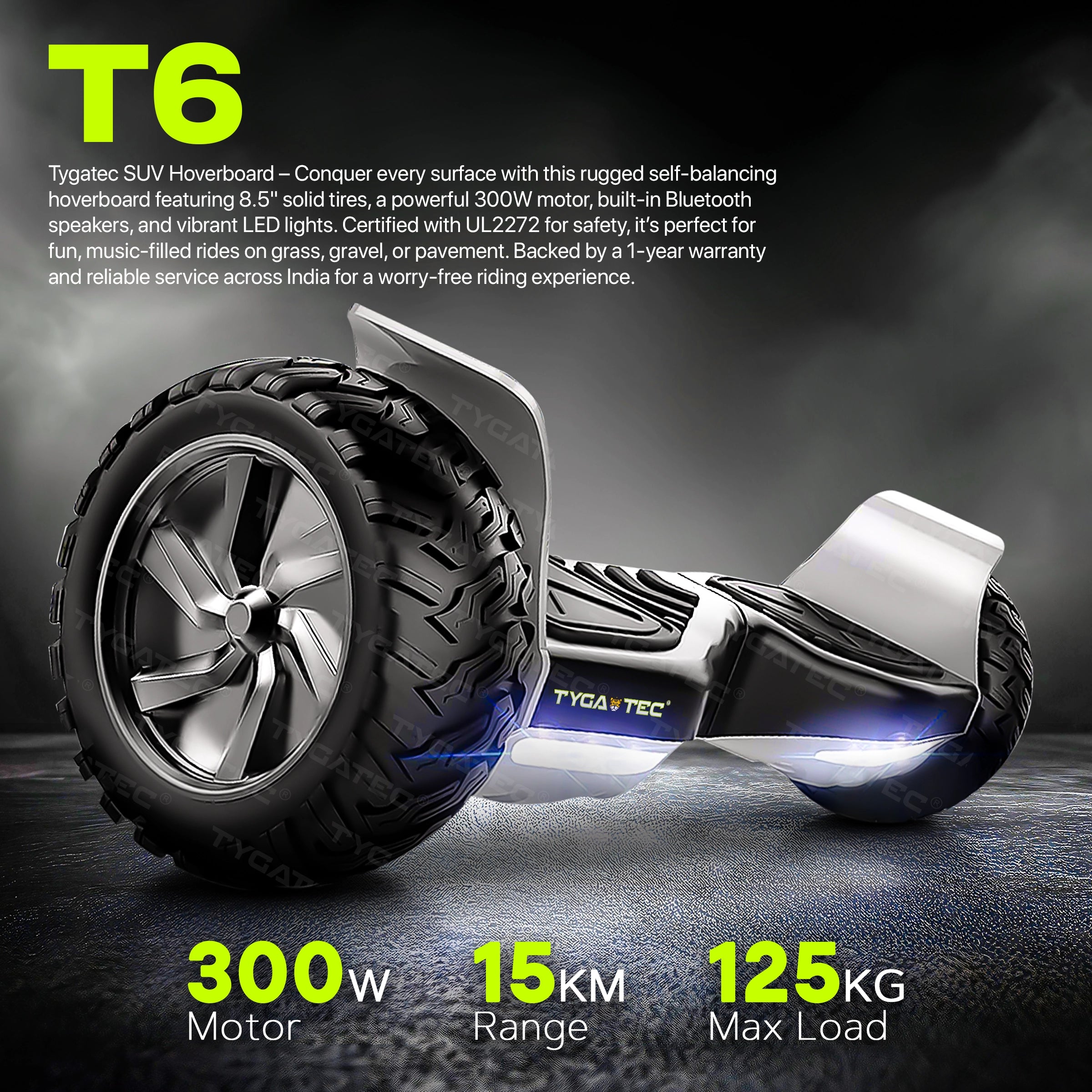 TYGATEC T6 Off-Road SUV Hoverboard (White Multi Color)