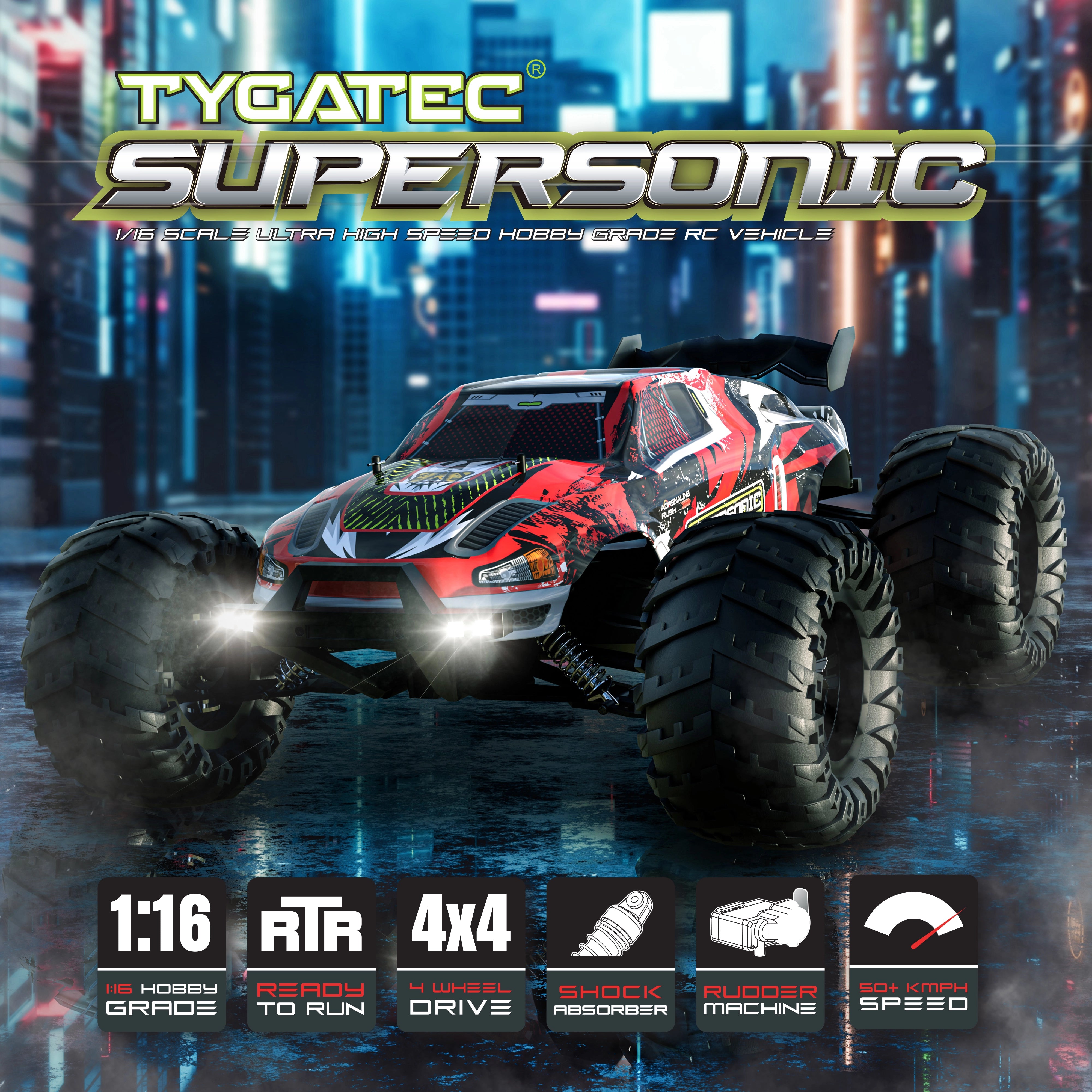 Tygatec Supersonic High Speed Remote Control (Rc) Car | Hobby Grade Stunt Car (Color Red)