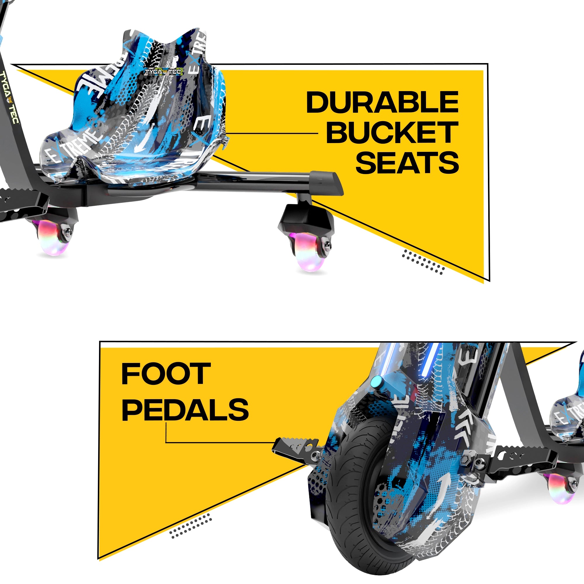 TYGATEC T9 3 WHEEL ELECTRIC 360 DRIFT SCOOTER FOR KIDS AND ADULTS WITH LED LIGHT AND BLUETOOTH (Extreme Blue color)