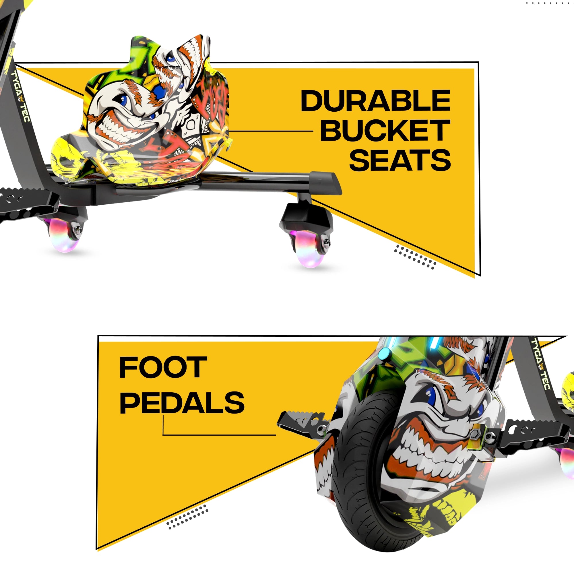 TYGATEC T9 3 WHEEL ELECTRIC 360 DRIFTER FOR KIDS AND ADULTS WITH LED LIGHT AND BLUETOOTH (Extreme Ed-hardy color)