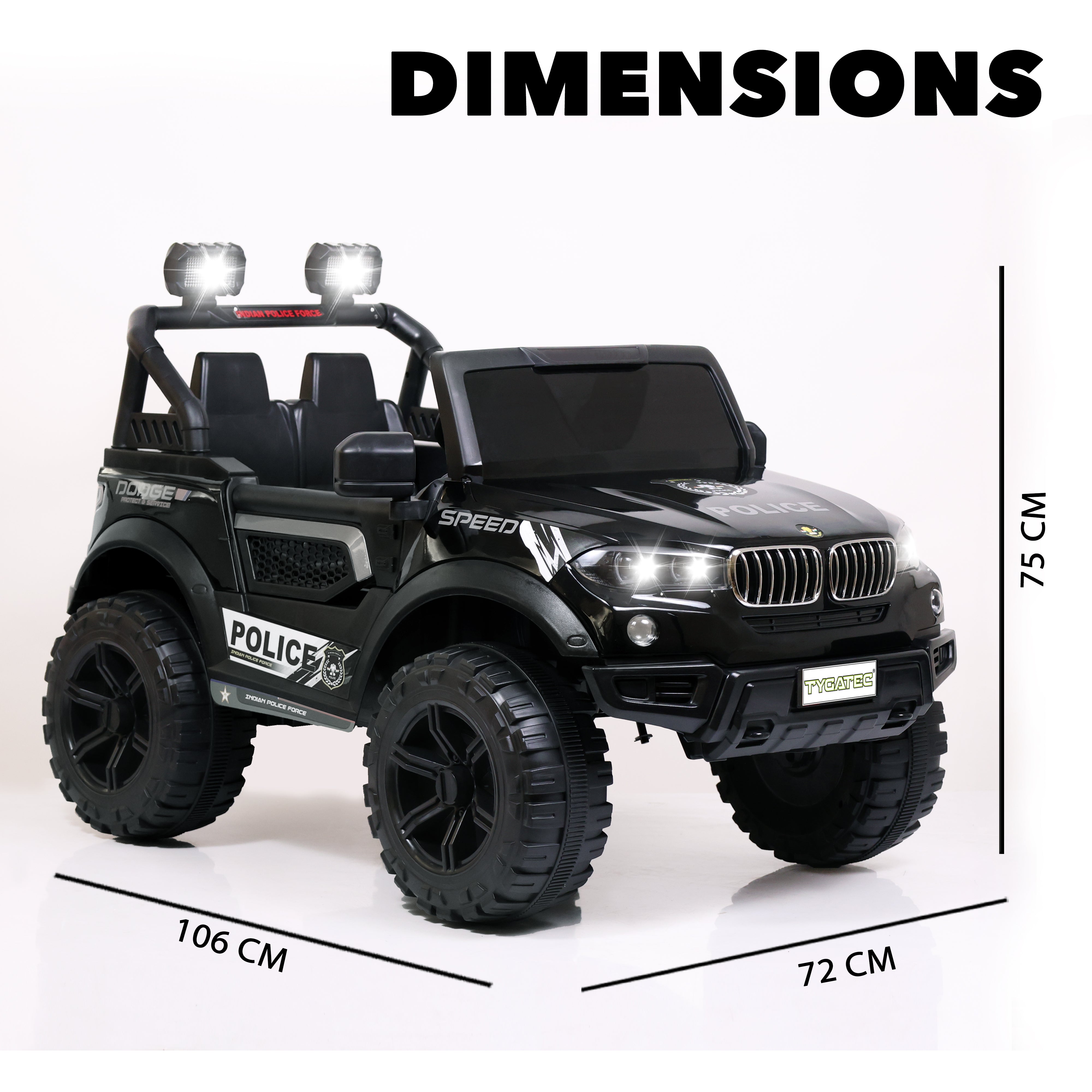 Tygatec Ride-on Kids Car GROUND FORCE SPARKY POLICE JEEP (BLACK)