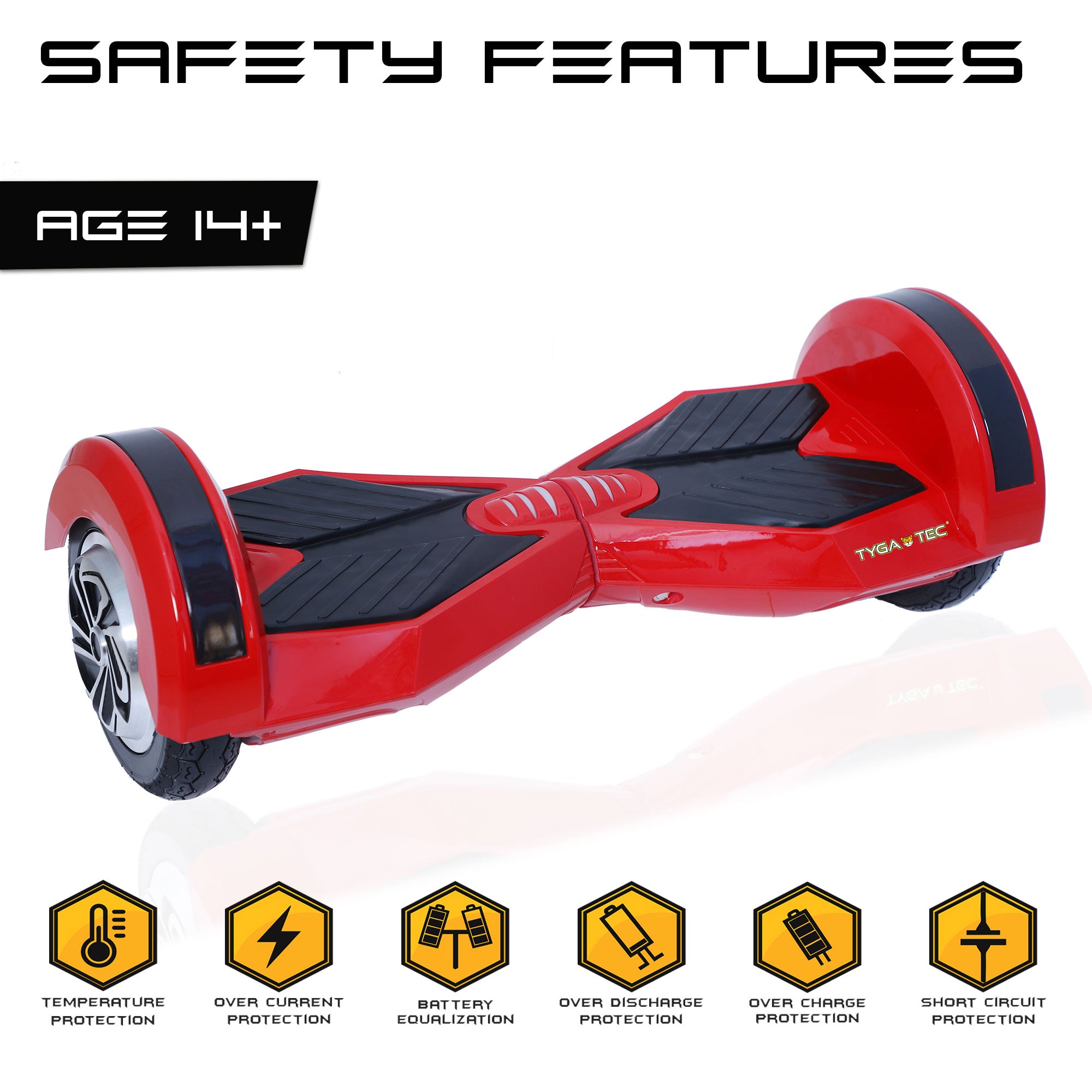 TYGATEC T5 - Powered Up Auto Balancing Hoverboard (Color Red)
