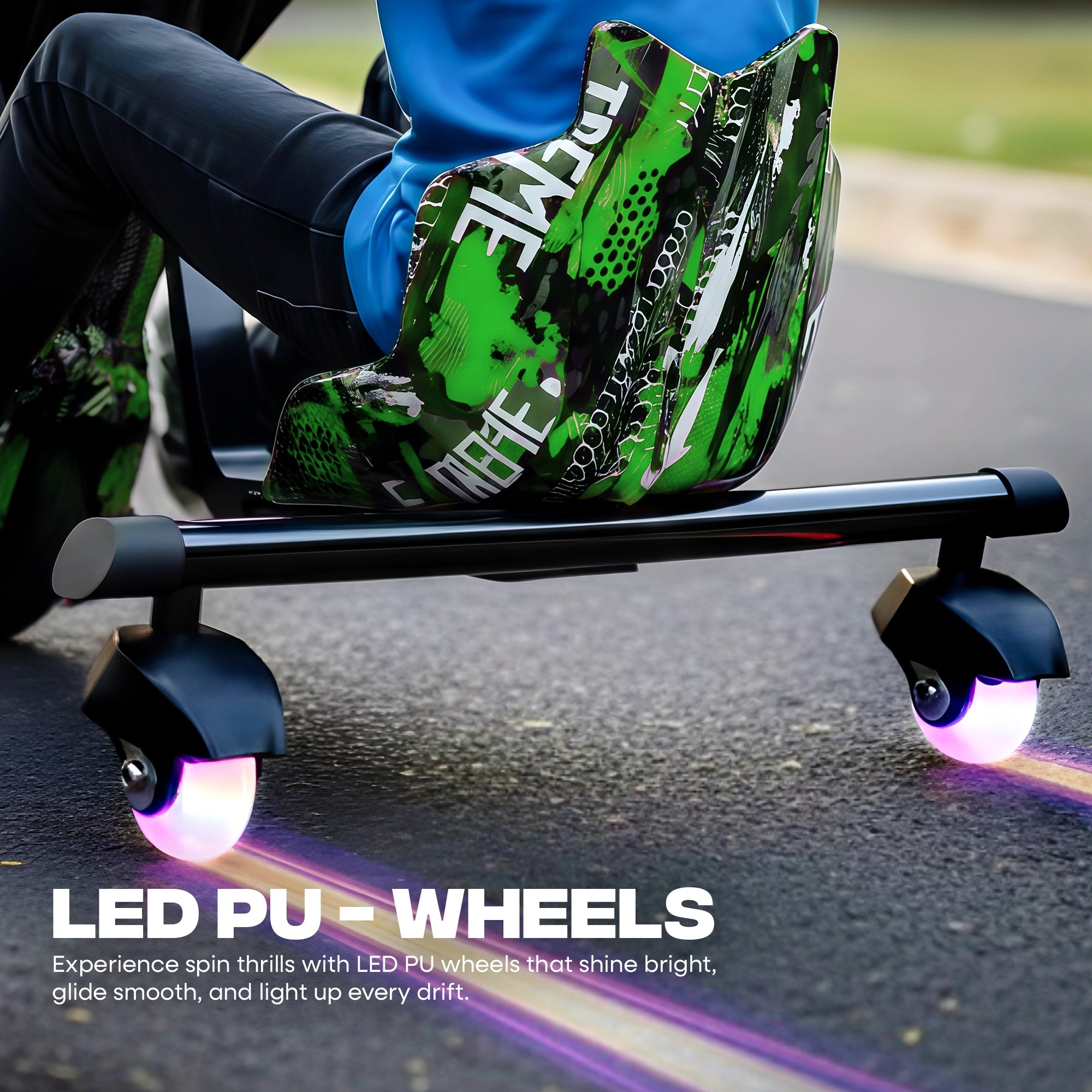 TYGATEC T9 3 WHEEL ELECTRIC 360 DRIFTER FOR KIDS AND ADULTS WITH LED LIGHT AND BLUETOOTH (Extreme Green color)