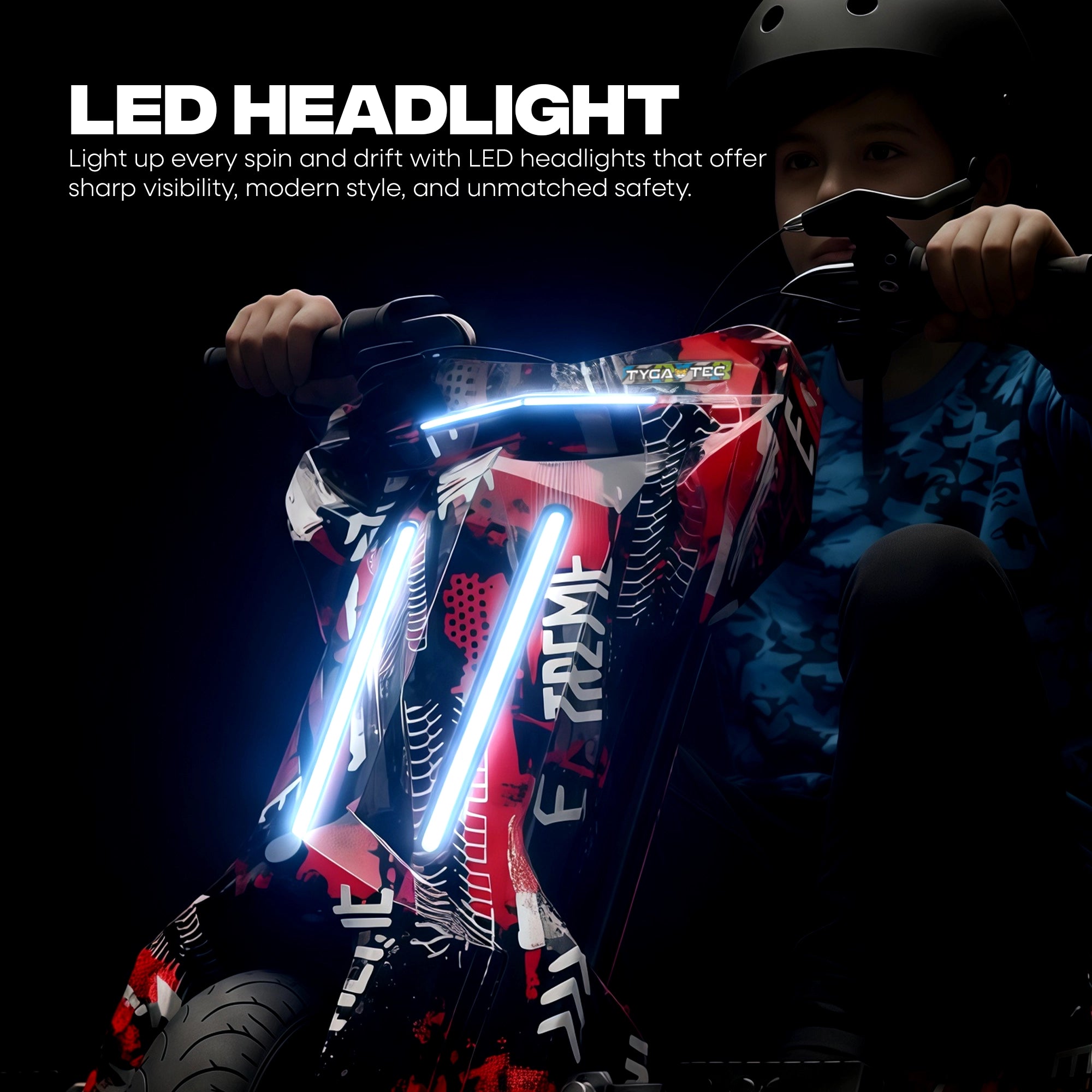 TYGATEC T9 3 WHEEL ELECTRIC 360 DRIFT SCOOTER FOR KIDS AND ADULTS WITH LED LIGHT AND BLUETOOTH (Extreme Red color)