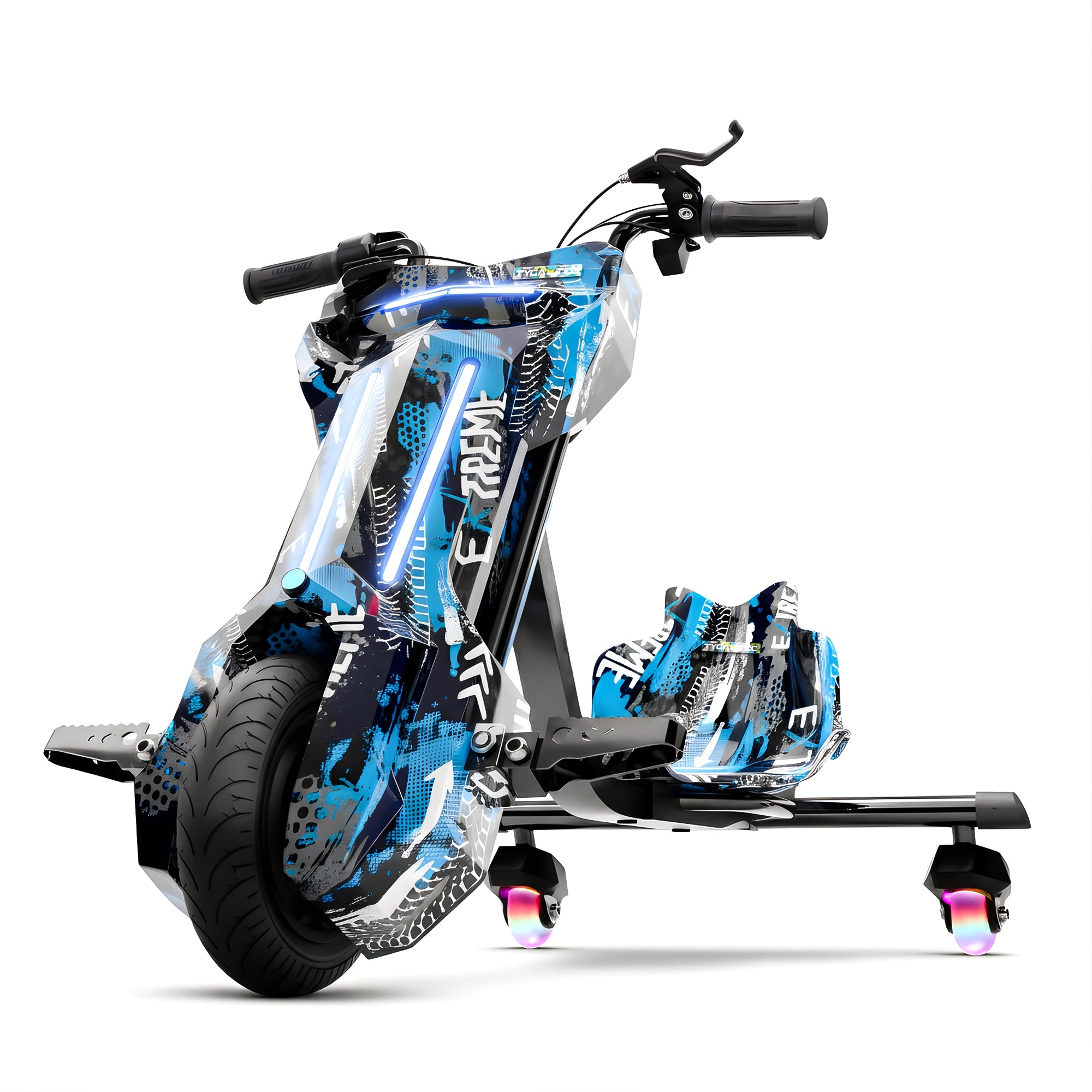 TYGATEC T9 3 WHEEL ELECTRIC 360 DRIFT SCOOTER FOR KIDS AND ADULTS WITH LED LIGHT AND BLUETOOTH (Extreme Blue color)