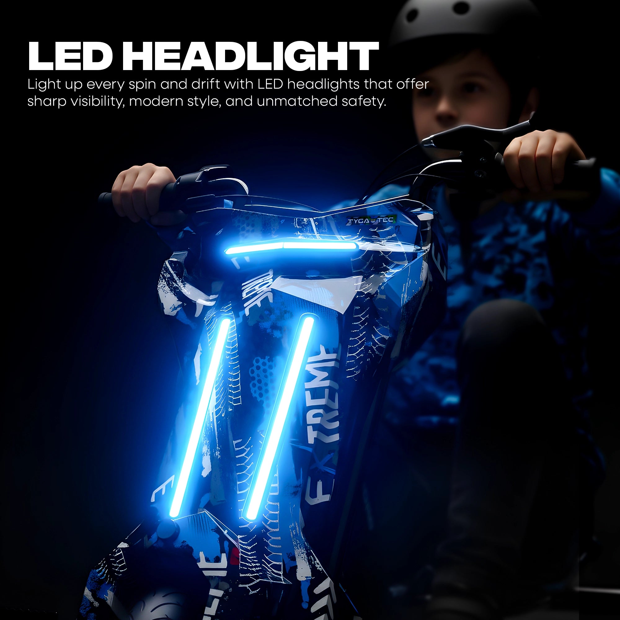 TYGATEC T9 3 WHEEL ELECTRIC 360 DRIFT SCOOTER FOR KIDS AND ADULTS WITH LED LIGHT AND BLUETOOTH (Extreme Blue color)