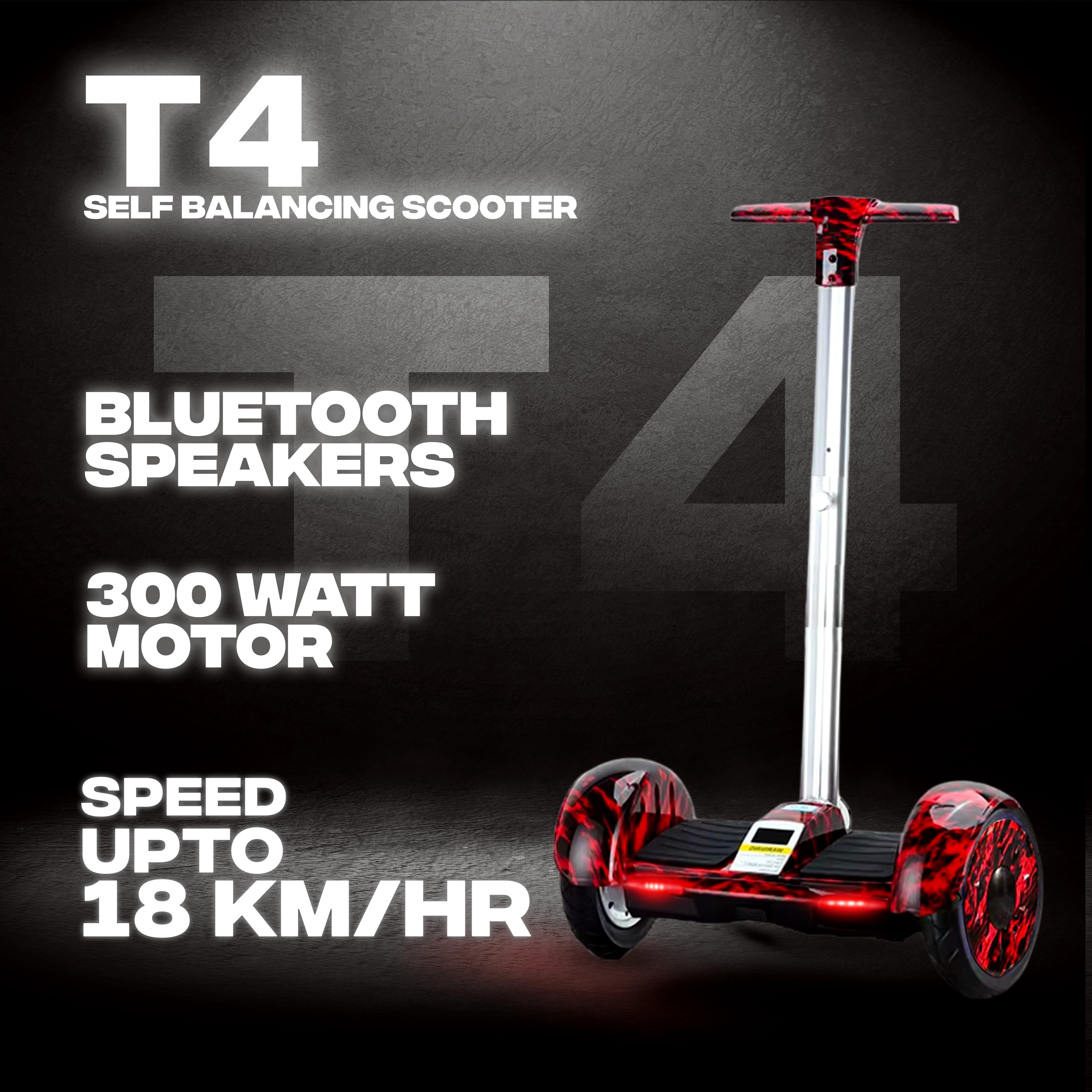 TYGATEC T4 Self Balancing Hoverboard with Handle (Red Fire)