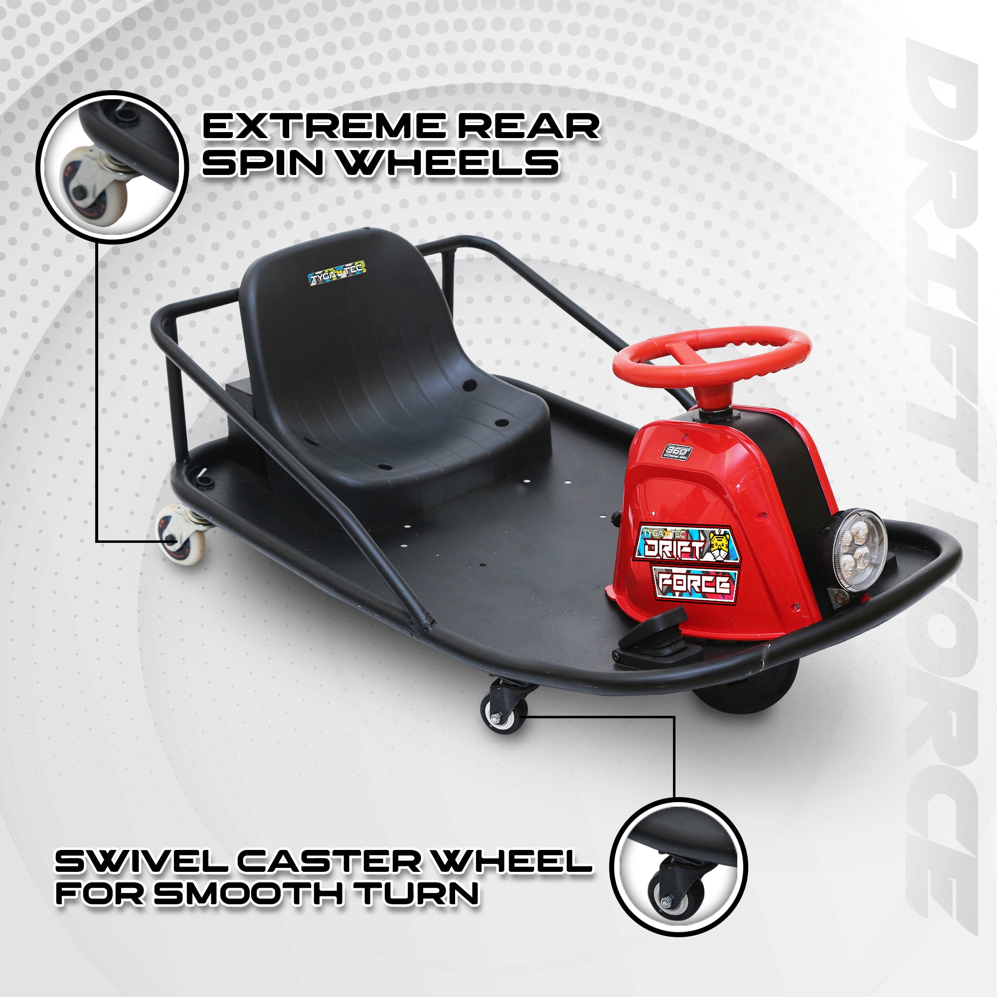 Tygatec E-Cart Drift Force Drifter For Kids With Led Headlights For Night Rides