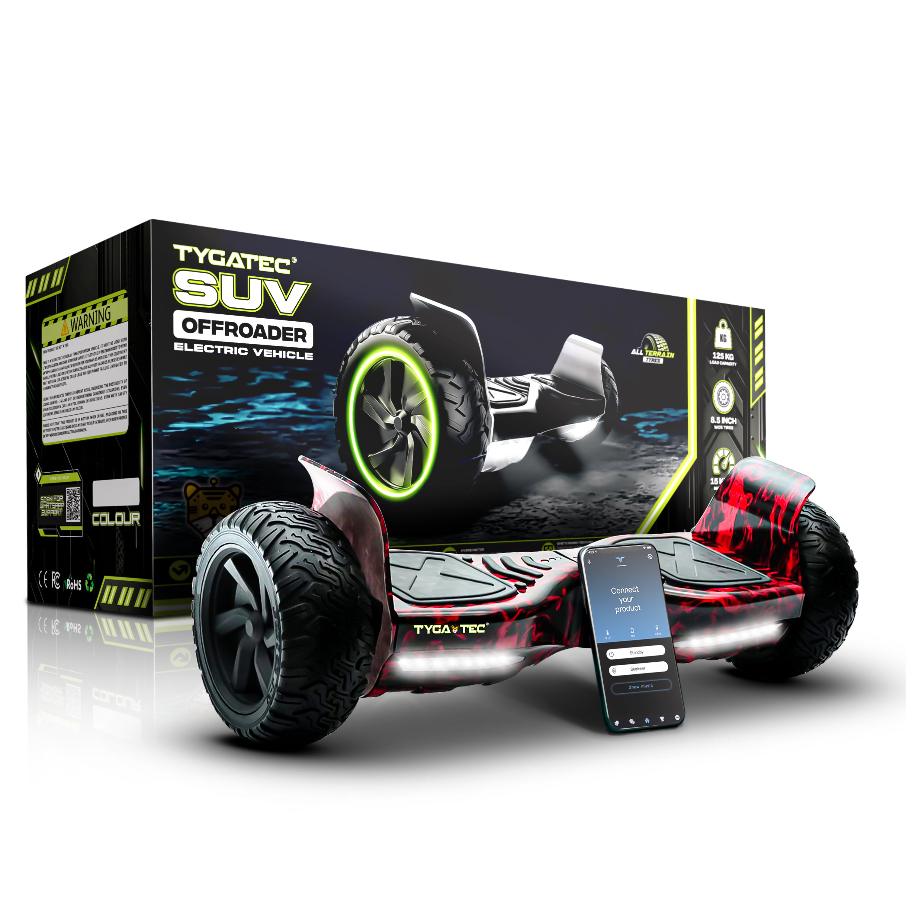 TYGATEC T6 Plus Off-Road SUV Hoverboard (APP CONNECTIVITY - Red Fire Color)