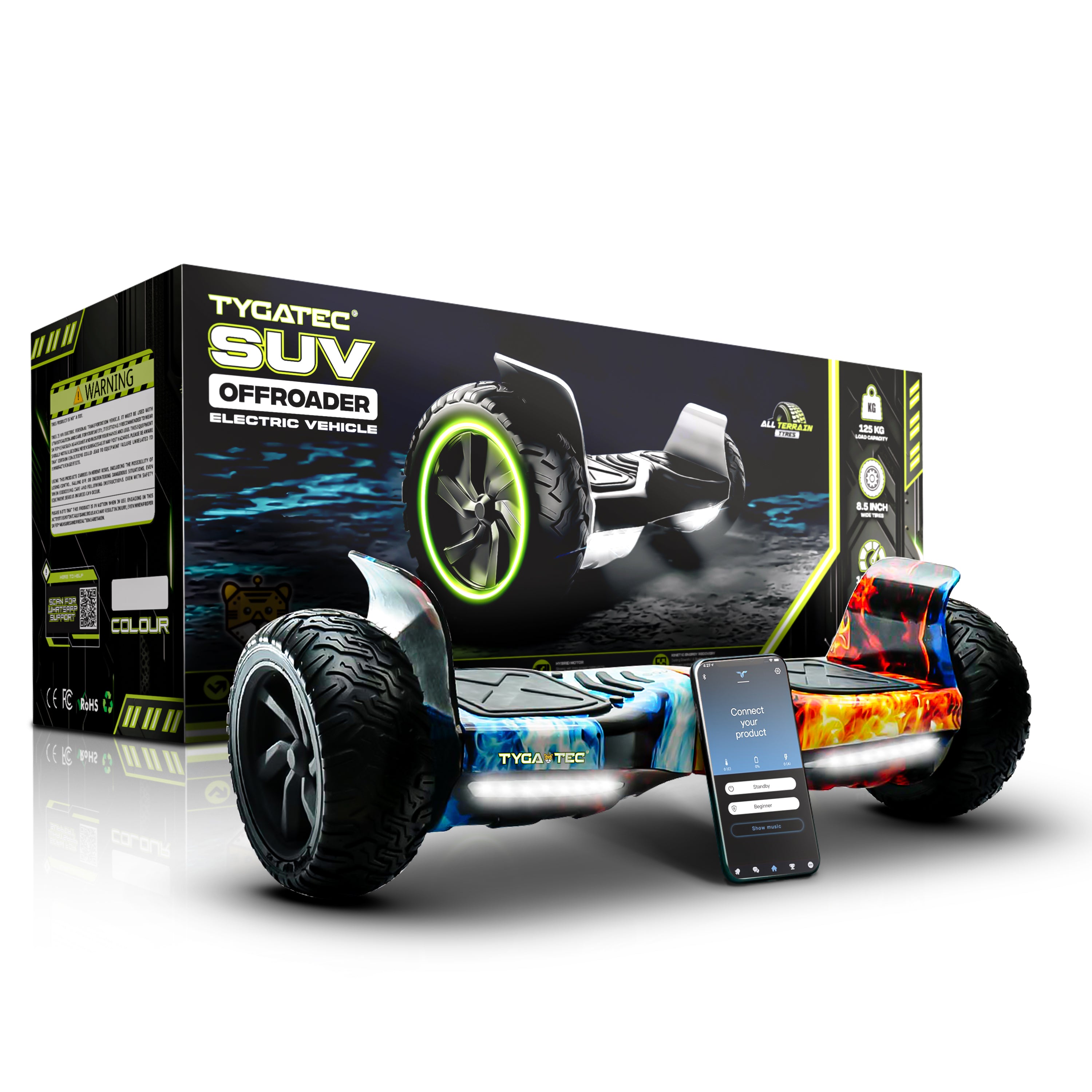 TYGATEC T6 Plus Off-Road SUV Hoverboard (APP CONNECTIVITY - Red and Blue Fire Color)