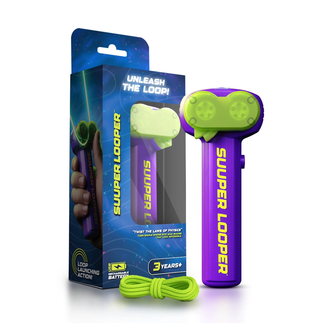 Tygatec Super Looper Rope Launcher Toy Gun – Glow in The Dark Loop Cable Shooting Game with LED Lights, Novelty Pistol Style Sports Toy for Kids, Stress Relief Superlooper Gadget & Fun Gift (Purple)