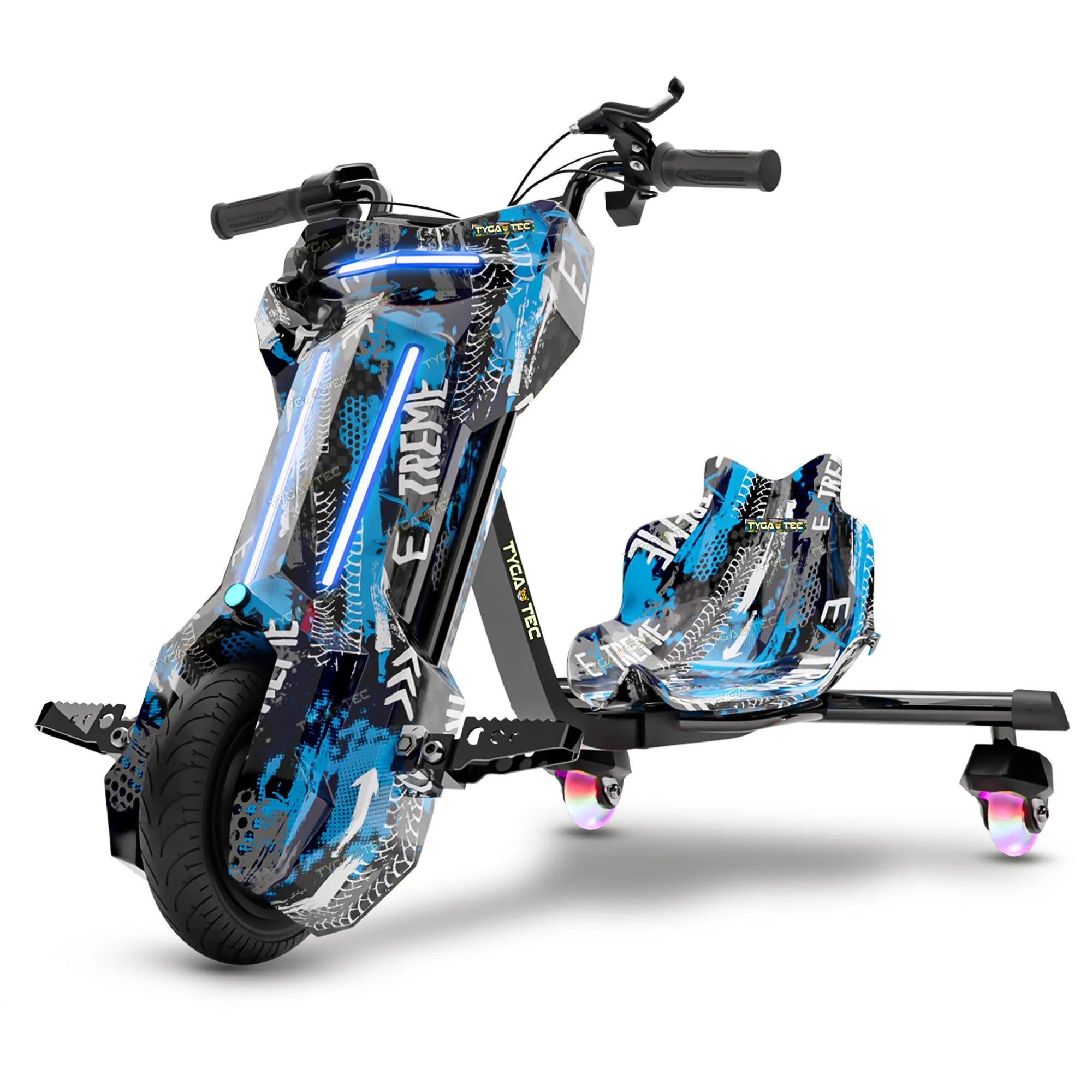 TYGATEC T9 3 WHEEL ELECTRIC 360 DRIFT SCOOTER FOR KIDS AND ADULTS WITH LED LIGHT AND BLUETOOTH (Extreme Blue color)