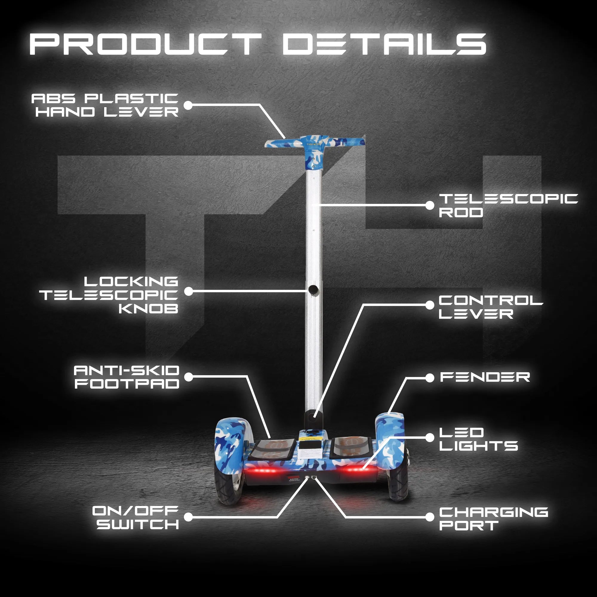 TYGATEC T4 Self Balancing Hoverboard with Handle (Military Blue)