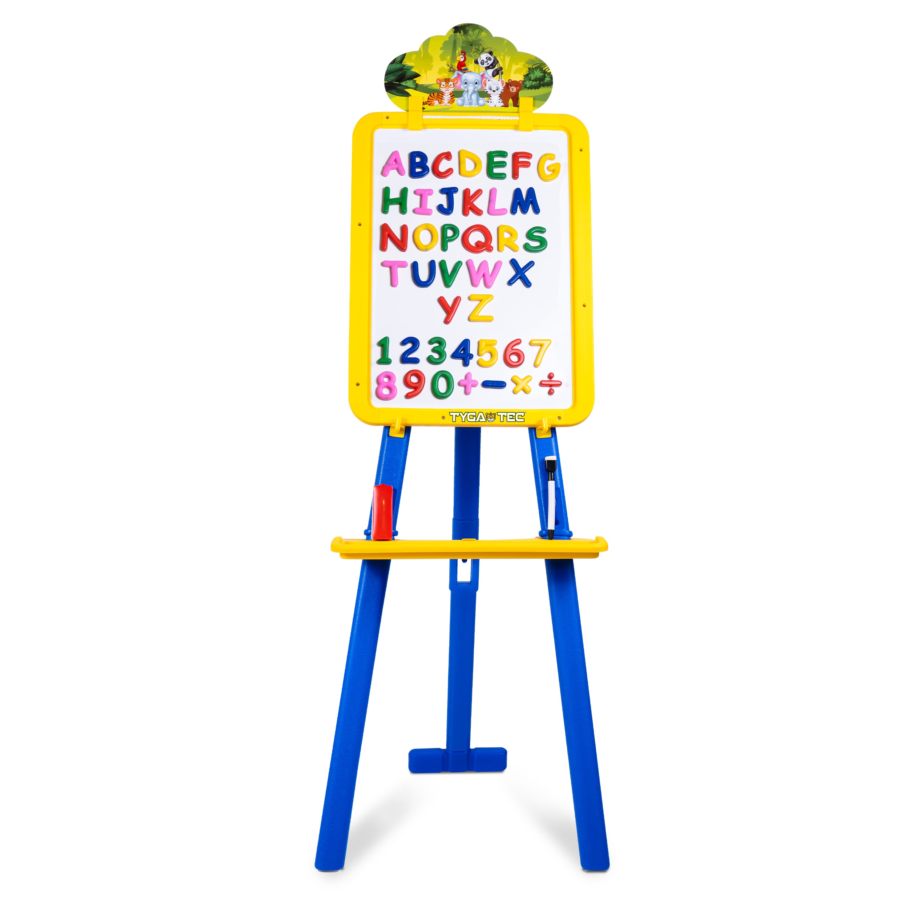 Tygatec Adjustable Easel White Board for Kids and Classrooms – Lightweight, Whiteboard Stand with Height Adjustment, Magnetic Surface, Includes Magnetic Alphabets and Numbers, Portable Design for All Ages (Blue)