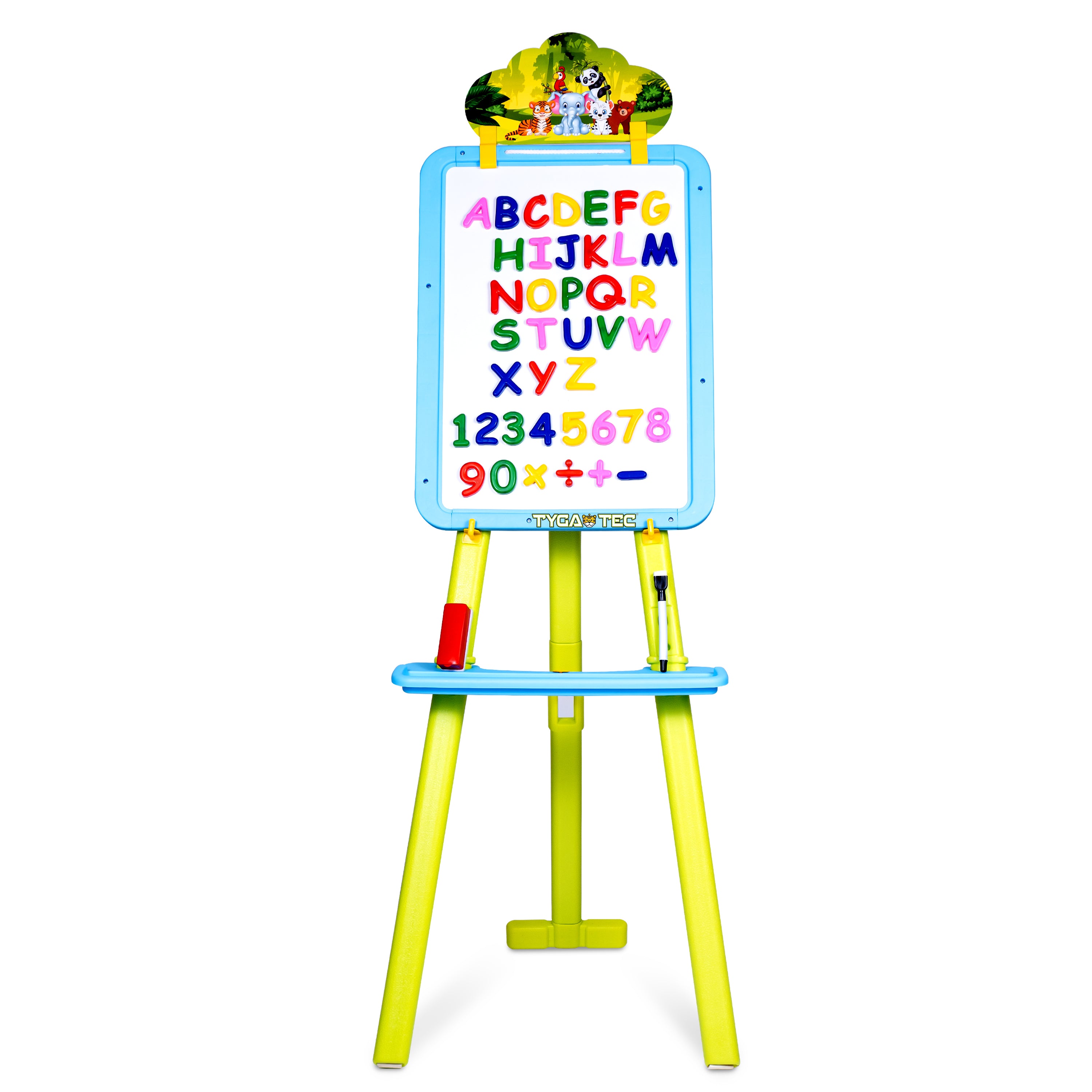 Tygatec Adjustable Easel White Board for Kids and Classrooms – Lightweight, Whiteboard Stand with Height Adjustment, Magnetic Surface, Includes Magnetic Alphabets and Numbers, Portable Design for All Ages (Green)