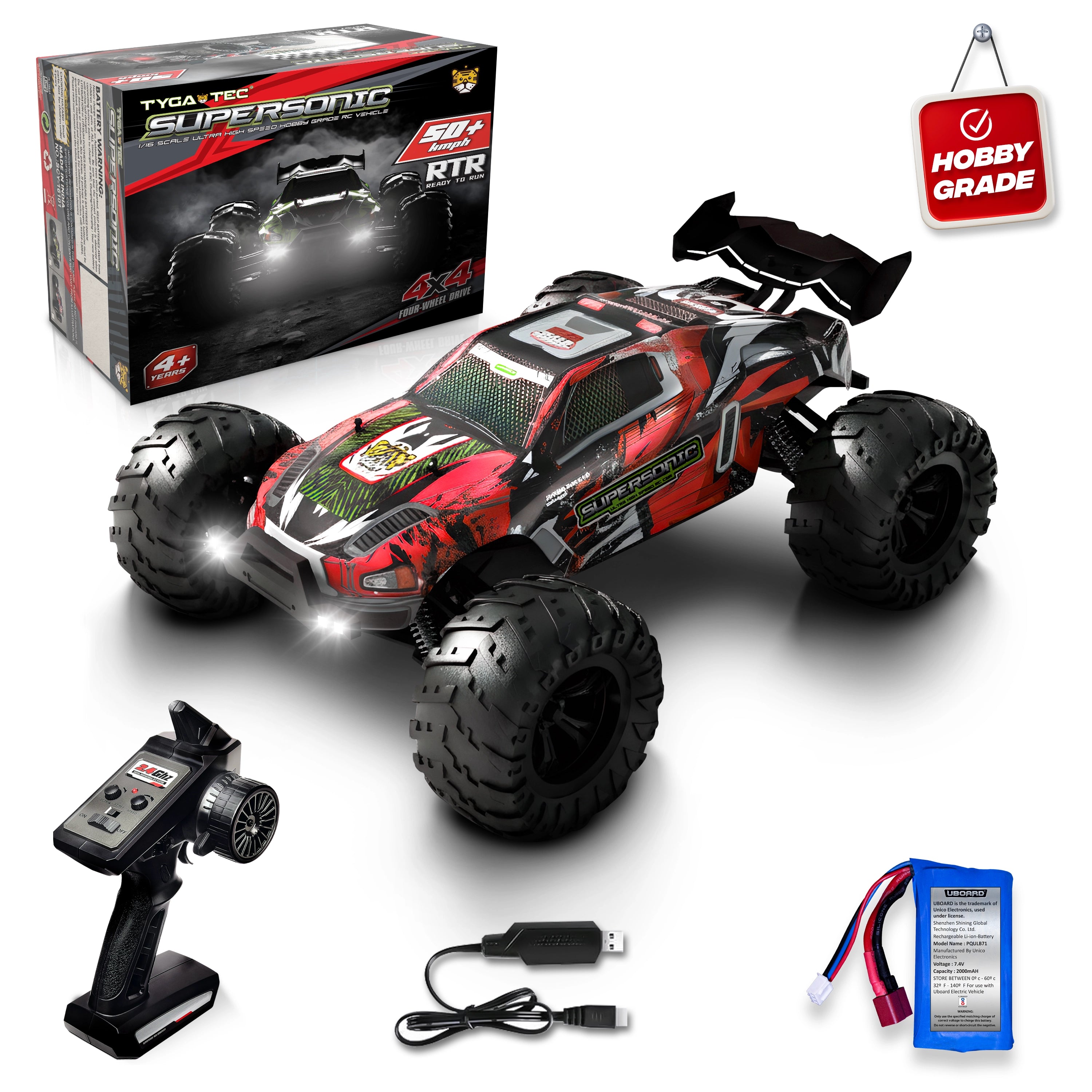 Tygatec Supersonic High Speed Remote Control (Rc) Car | Hobby Grade Stunt Car (Color Red)