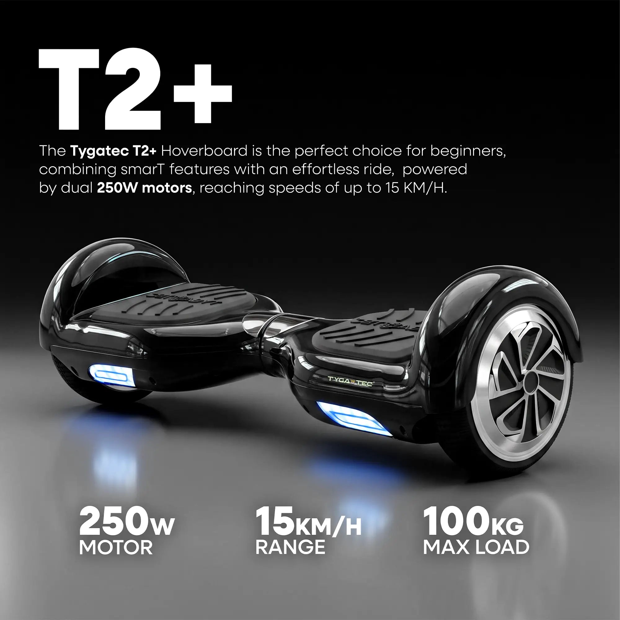 TYGATEC T2 + Auto Balancing Hoverboard App Connectivity - Black