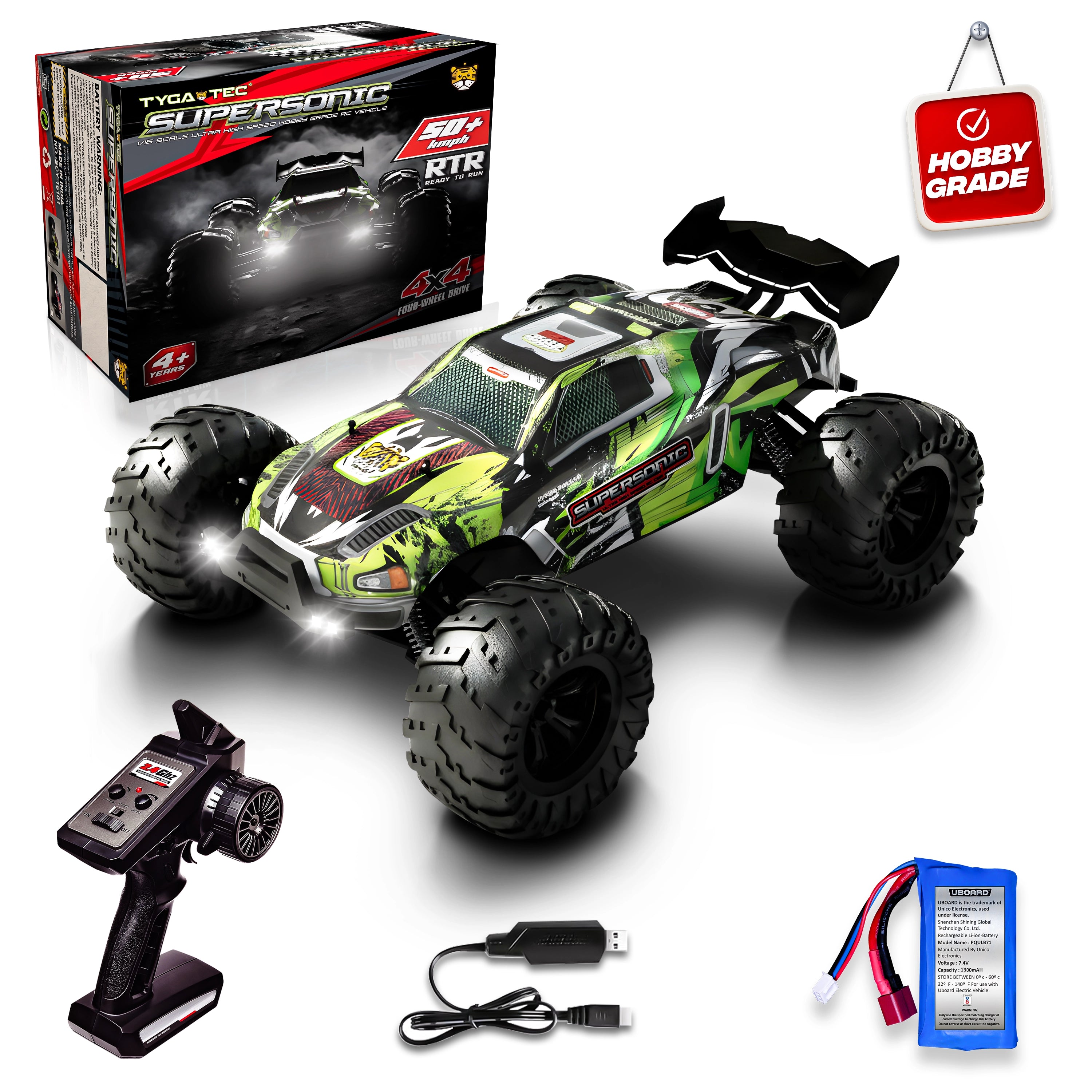 gear 2 play rc stunt racer Tygatec Supersonic RC Car – High-Speed 4WD Stunt Car (Green)