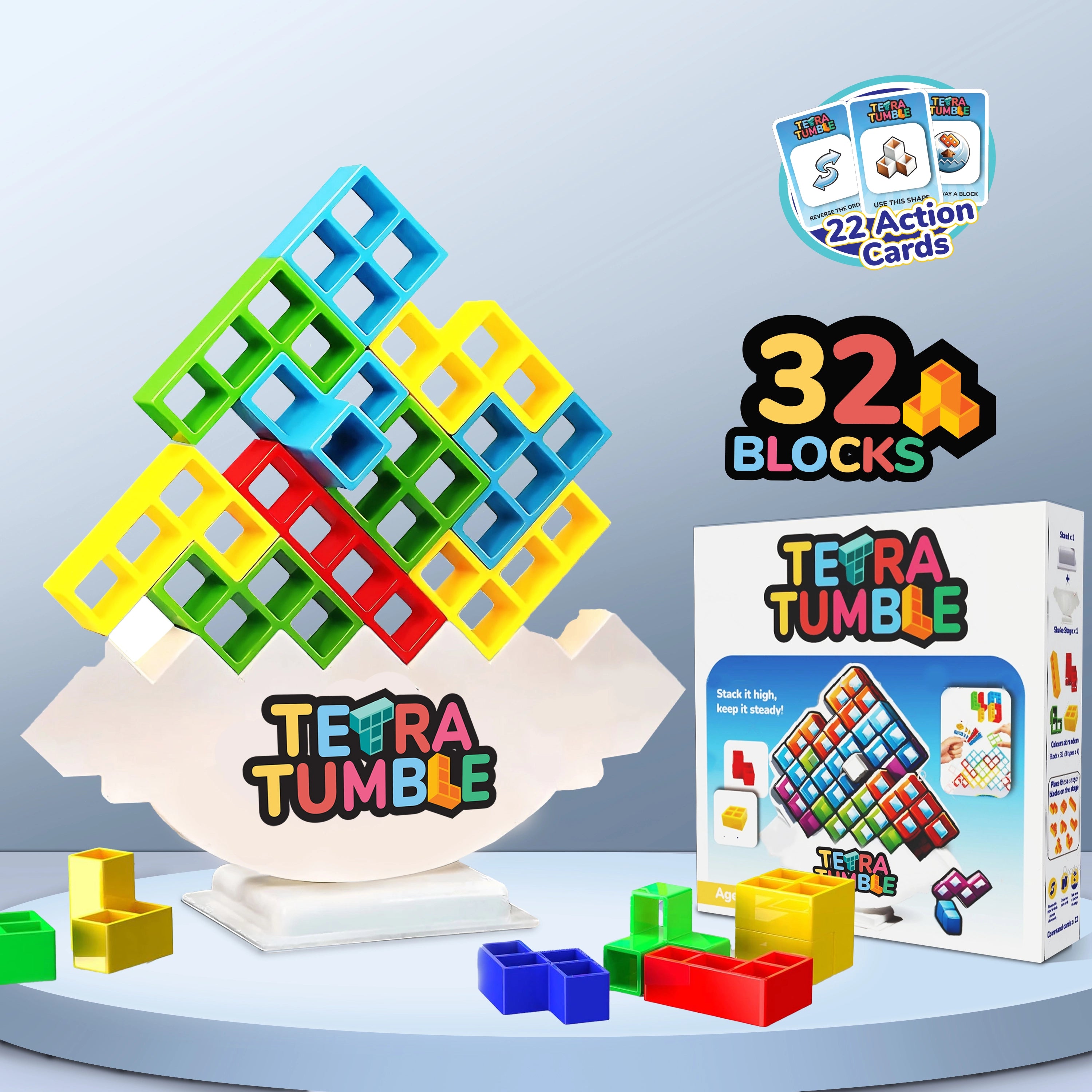 Tygatec 32 Pcs Tetra Tower Stacking Blocks Balance Game, Family Board Games for Kids & Adults-Balancing Stacking Toys Building Blocks for Parties, Travel 【Multi-Colored】