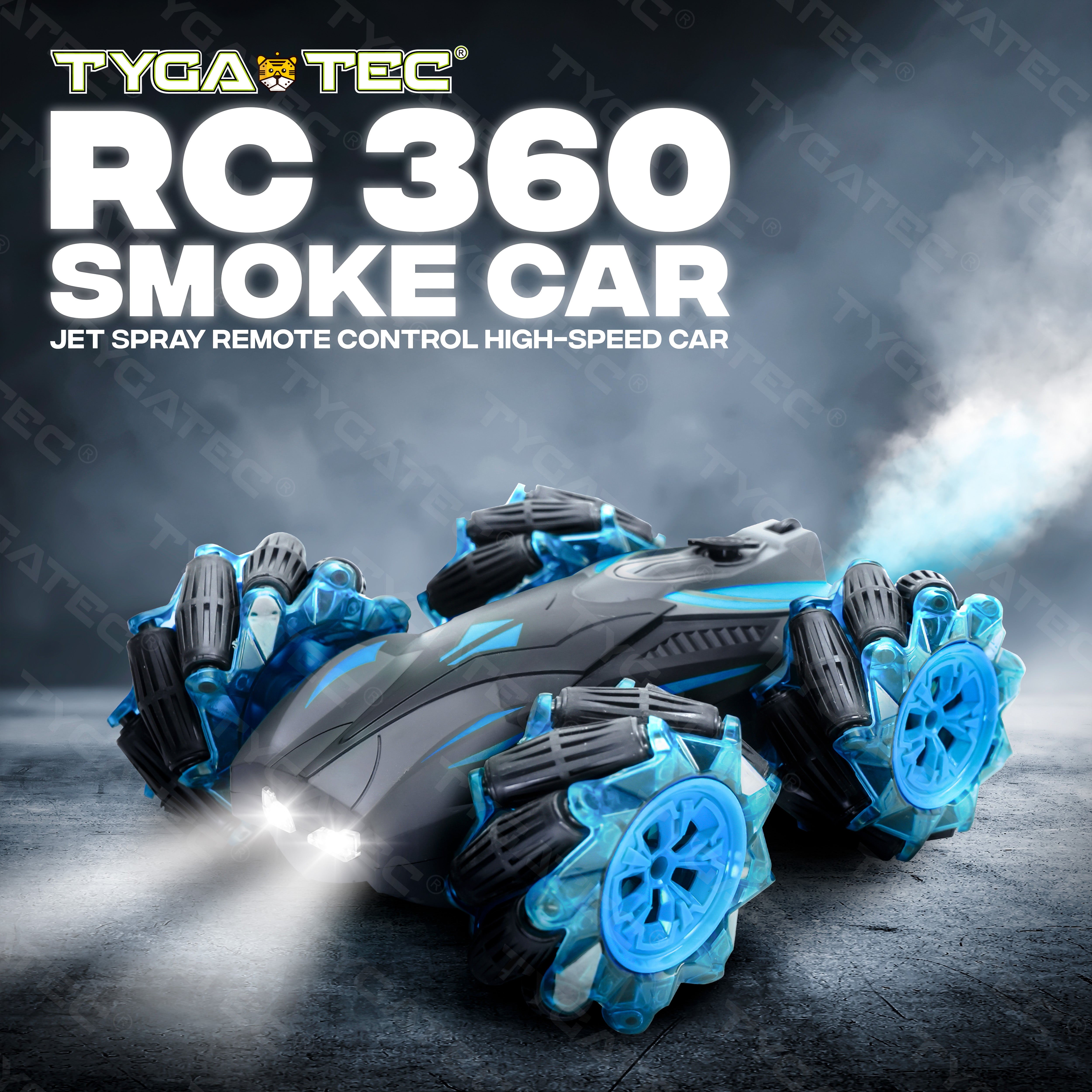Tygatec Stunt Remote Control Toy Car With Smoke And Led Lights For Kids (Color Blue)