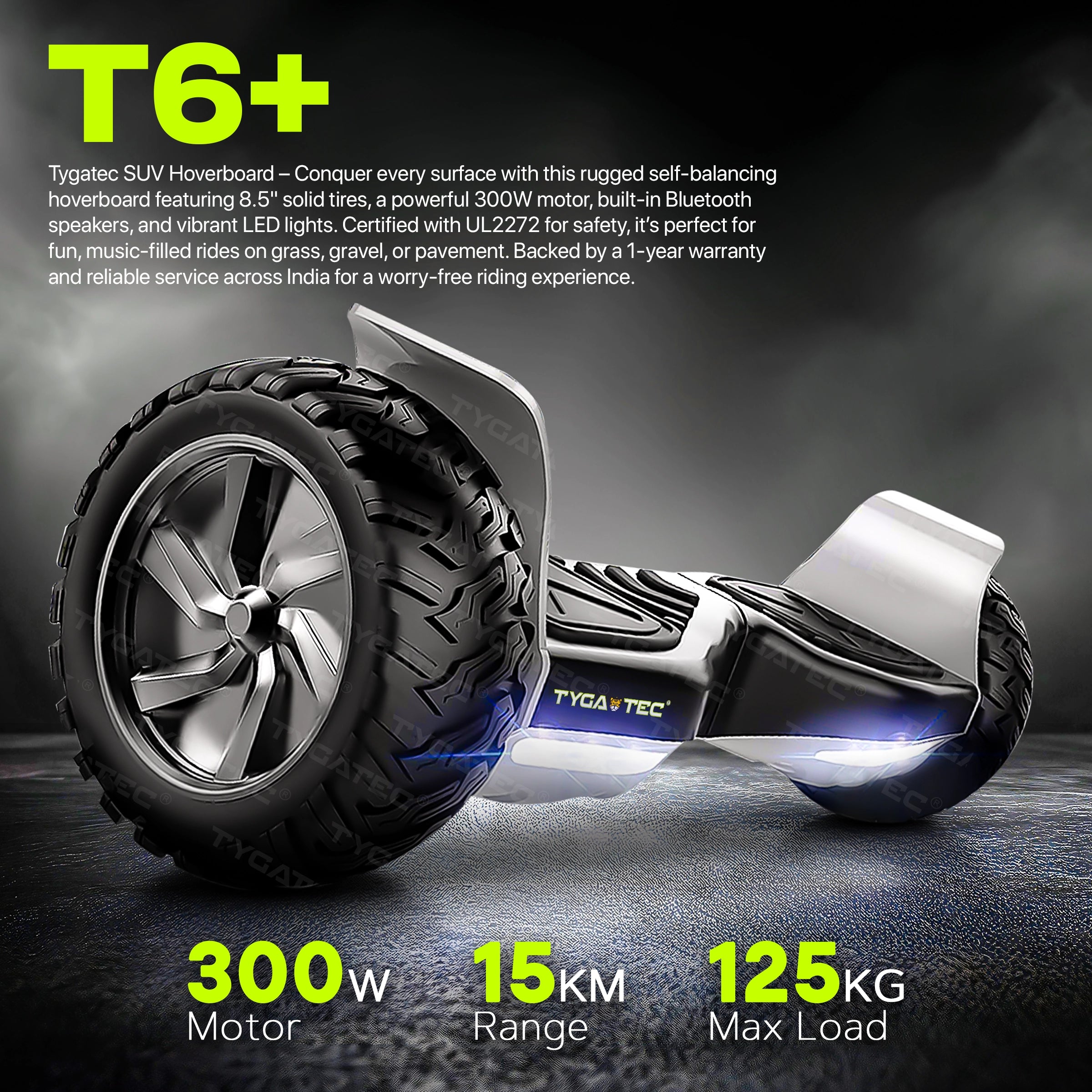 TYGATEC T6 + Off-Road SUV Hoverboard APP CONNECTIVITY (Black Color)