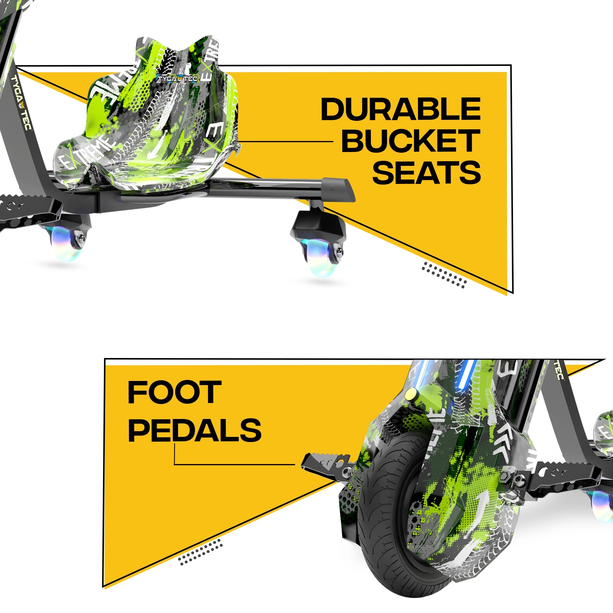 TYGATEC T9 3 WHEEL ELECTRIC 360 DRIFTER FOR KIDS AND ADULTS WITH LED LIGHT AND BLUETOOTH (Extreme Green color)