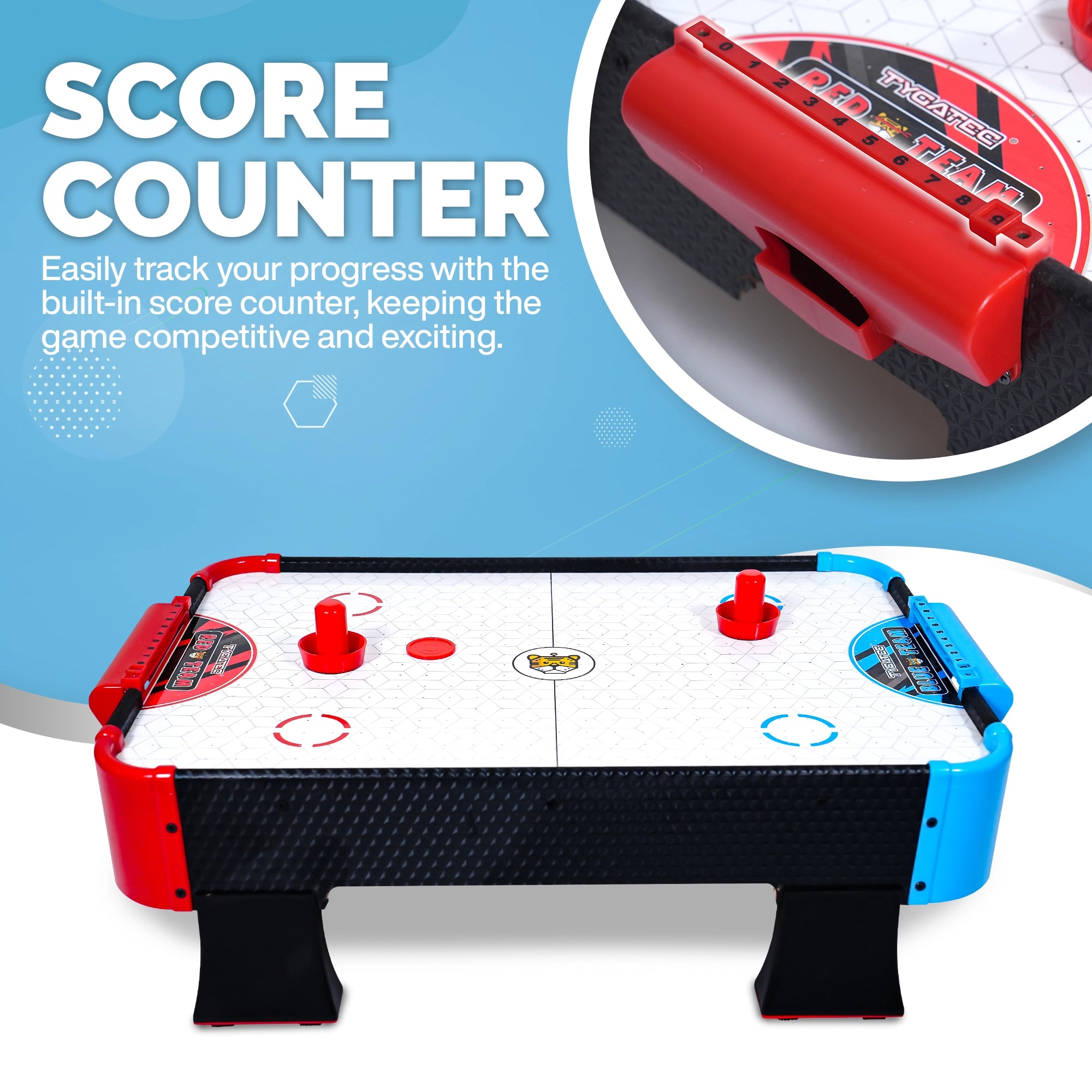 TYGATEC- Air Hockey Table Top Indoor Game for Kids with Score Counter | Gift for Children Ages 3+