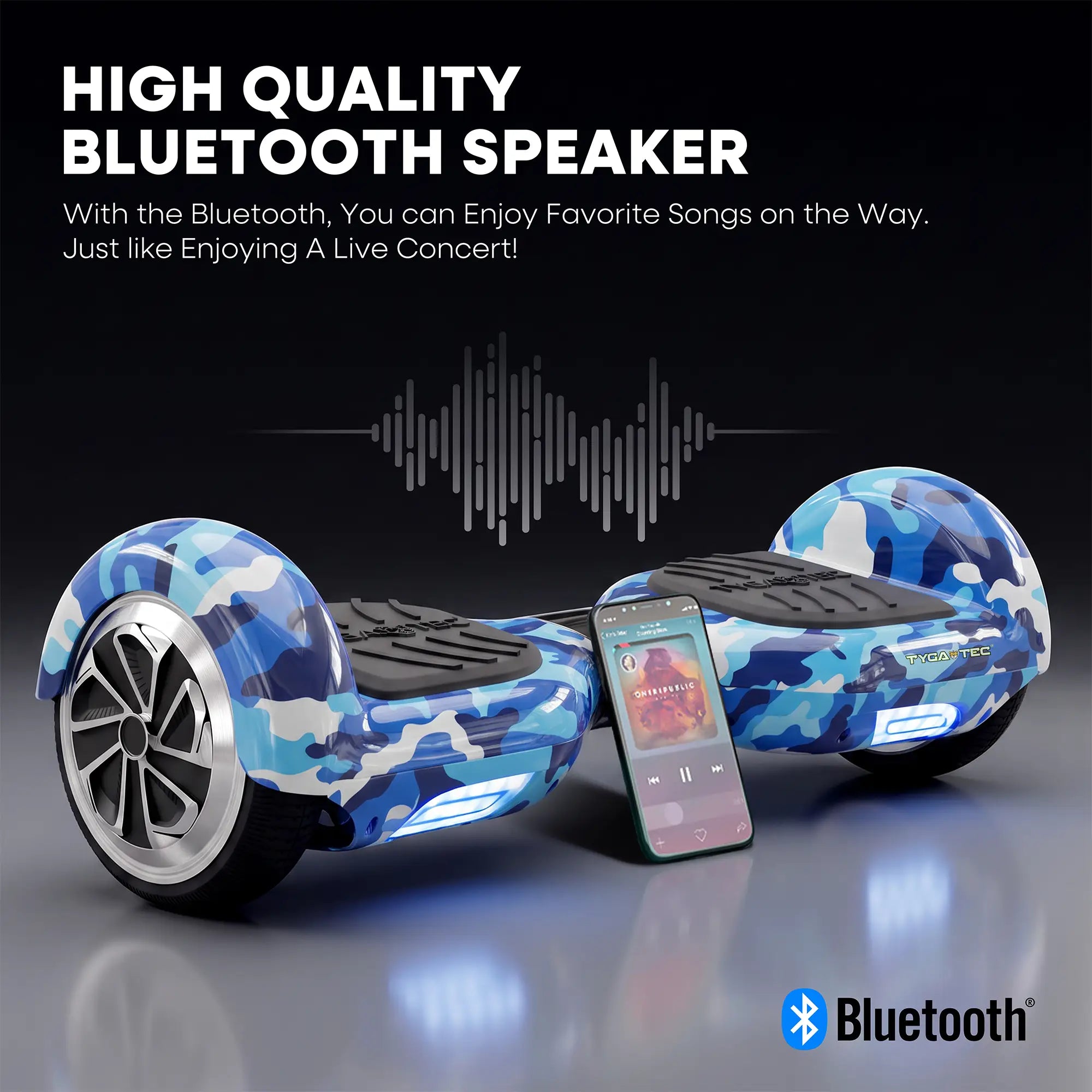 TYGATEC T2 + Auto Balancing Hoverboard App Connectivity - Military Blue