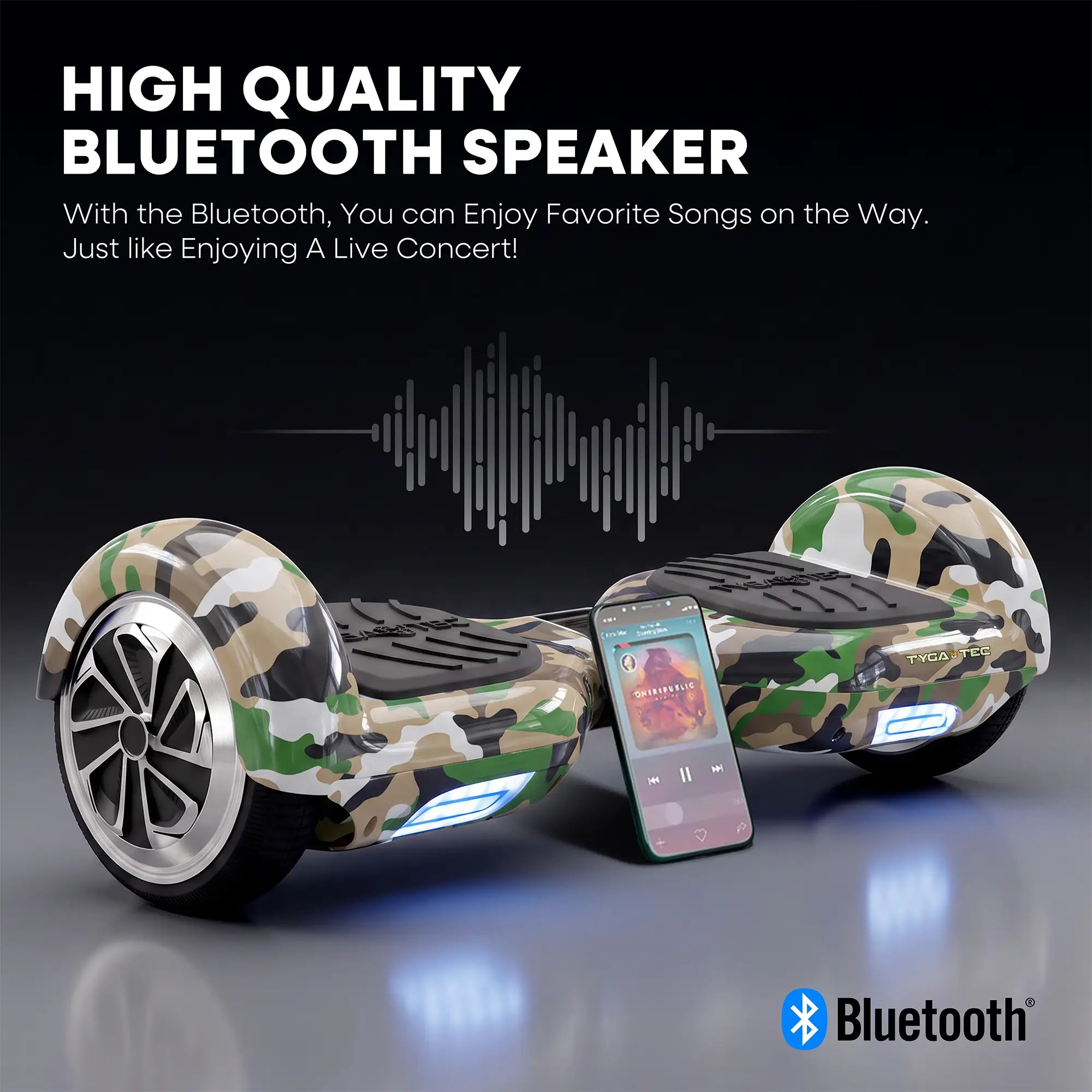 TYGATEC T2 + Auto Balancing Hoverboard App Connectivity - Military Green