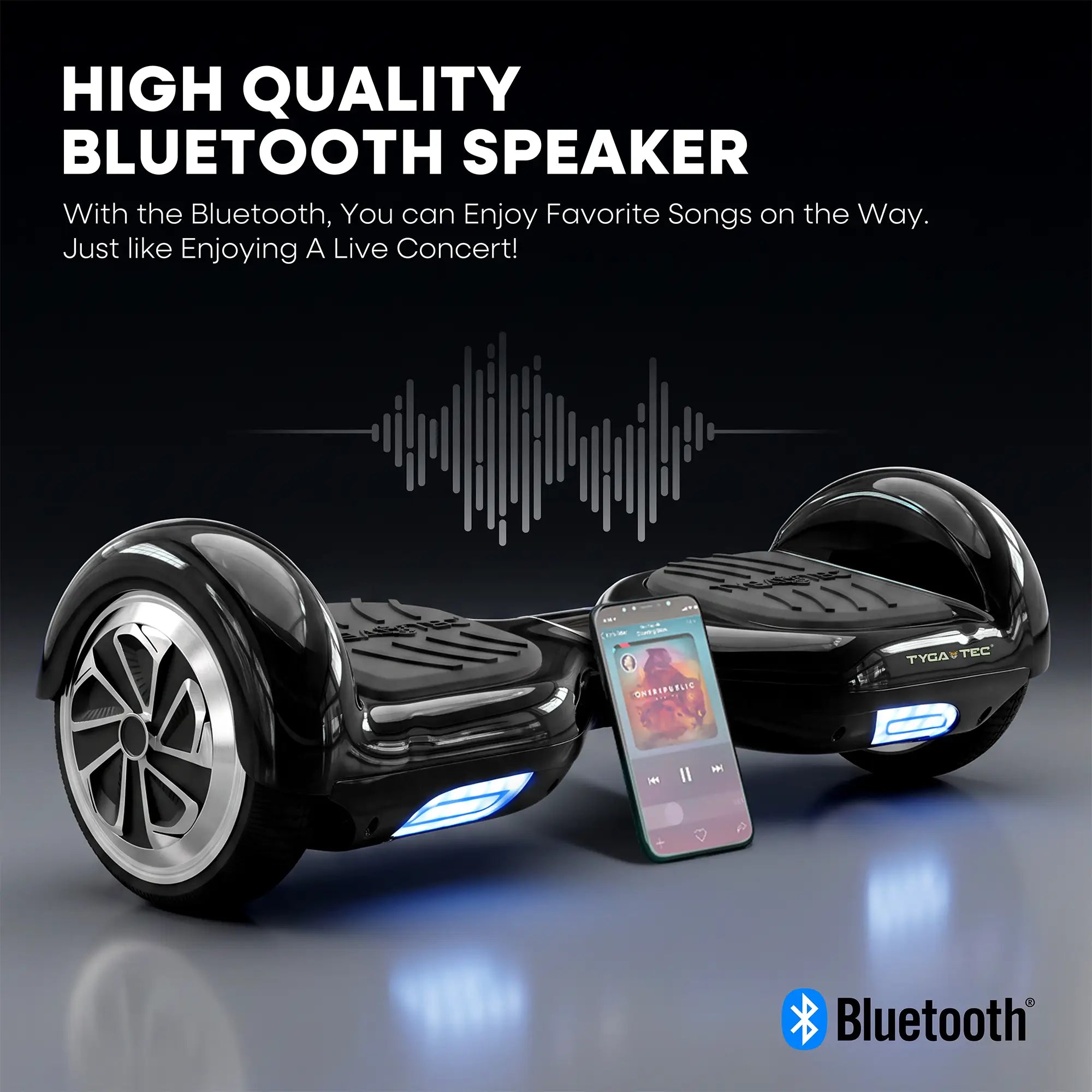 TYGATEC T2 + Auto Balancing Hoverboard App Connectivity - Black