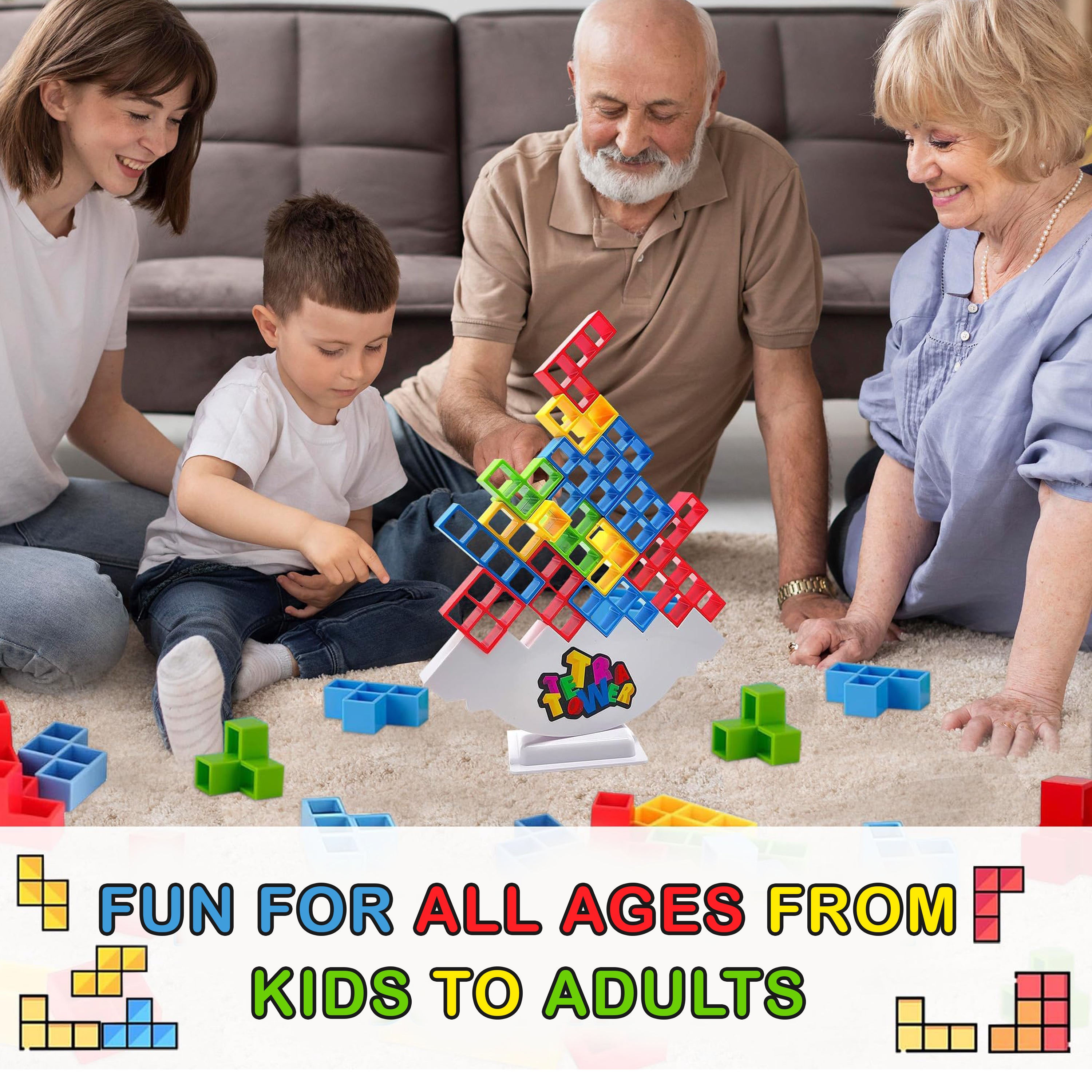 Tygatec 32 Pcs Tetra Tower Stacking Blocks Balance Game, Family Board Games for Kids & Adults-Balancing Stacking Toys Building Blocks for Parties, Travel 【Multi-Colored】