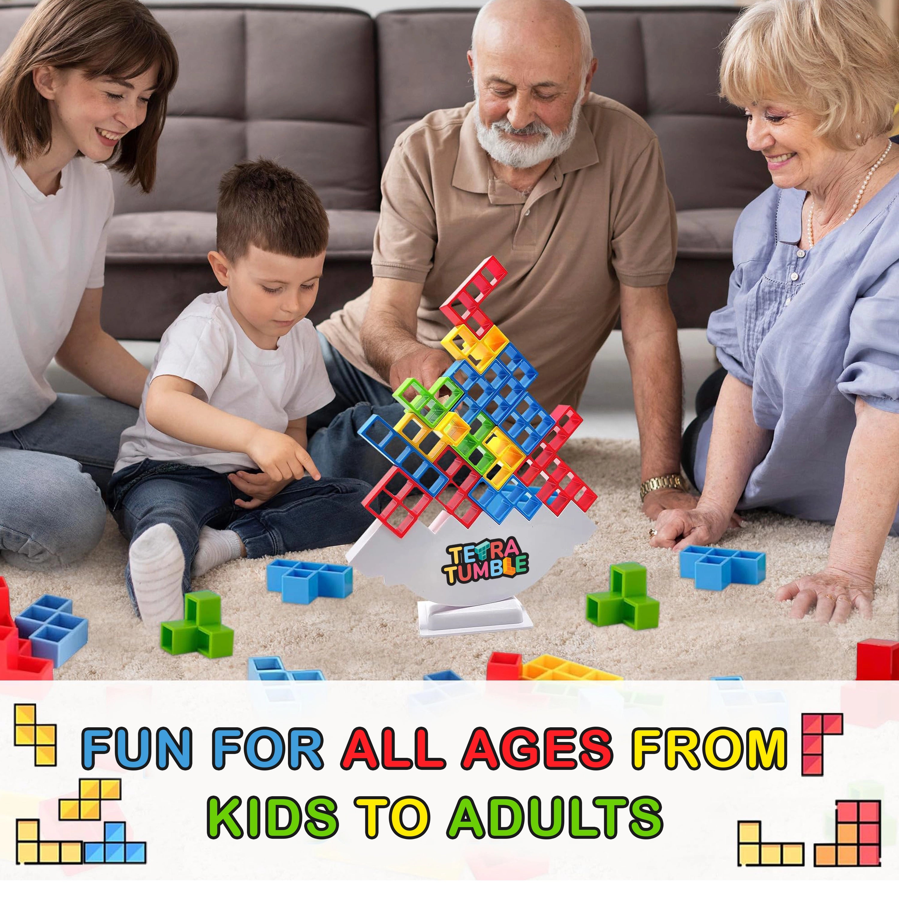 Tygatec 32 Pcs Tetra Tower Stacking Blocks Balance Game, Family Board Games for Kids & Adults-Balancing Stacking Toys Building Blocks for Parties, Travel 【Multi-Colored】