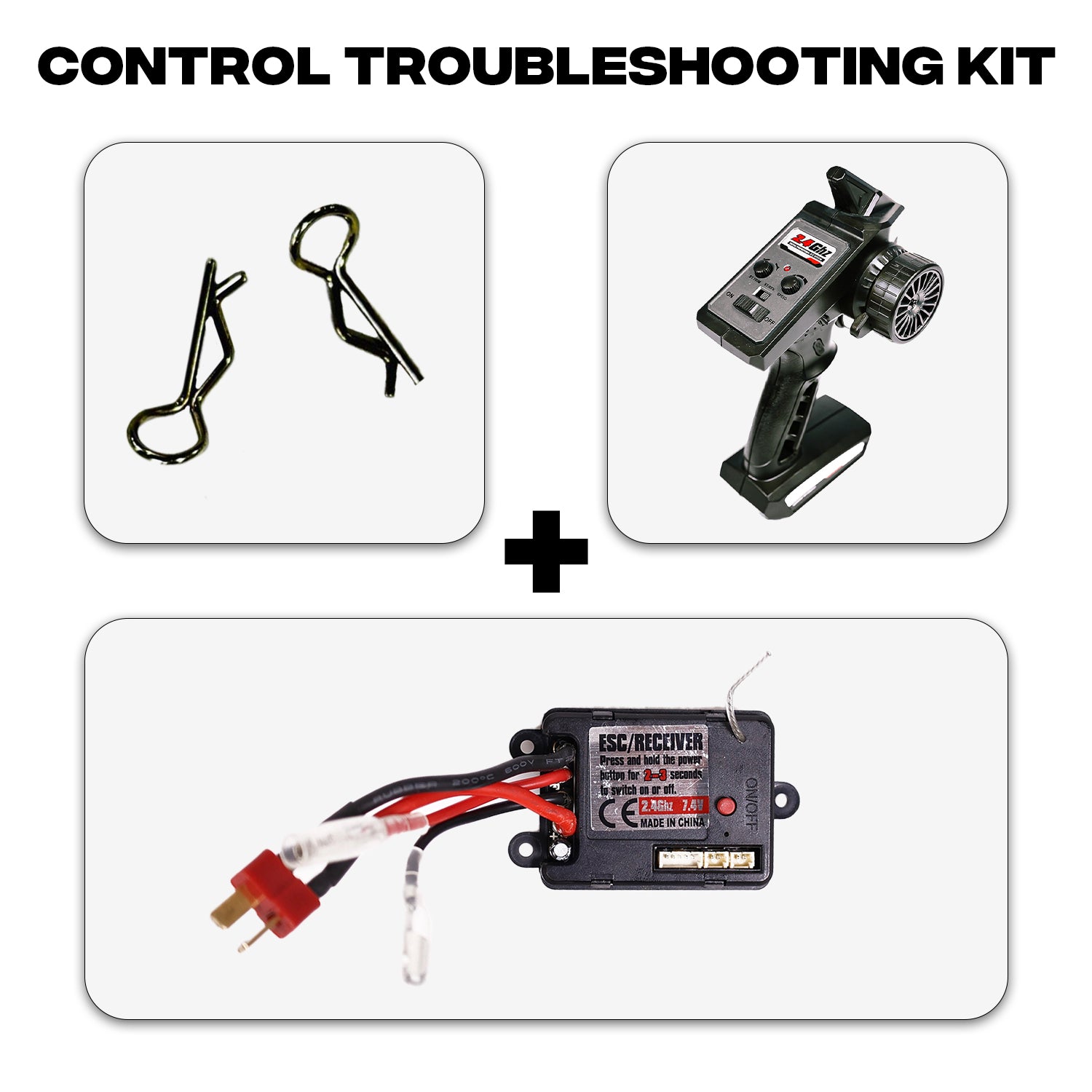SUPERSONIC CONTROL TROUBLE SHOOTING KIT (Locking clips, Remote controller, ESC Receiver)