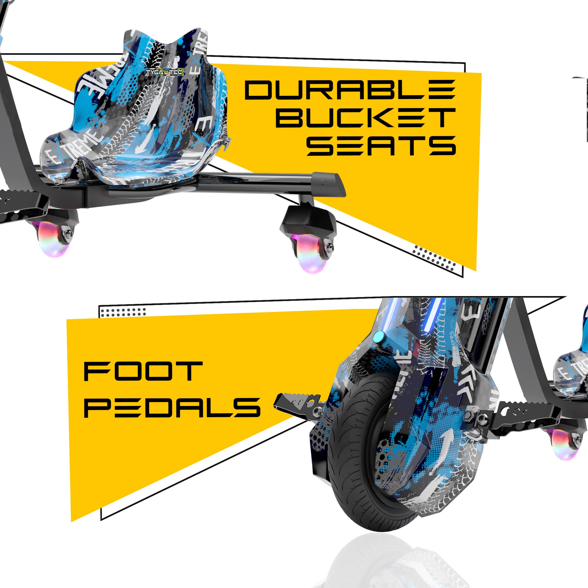 TYGATEC T9 3 WHEEL ELECTRIC 360 DRIFT SCOOTER FOR KIDS AND ADULTS WITH LED LIGHT AND BLUETOOTH (Extreme Blue color)