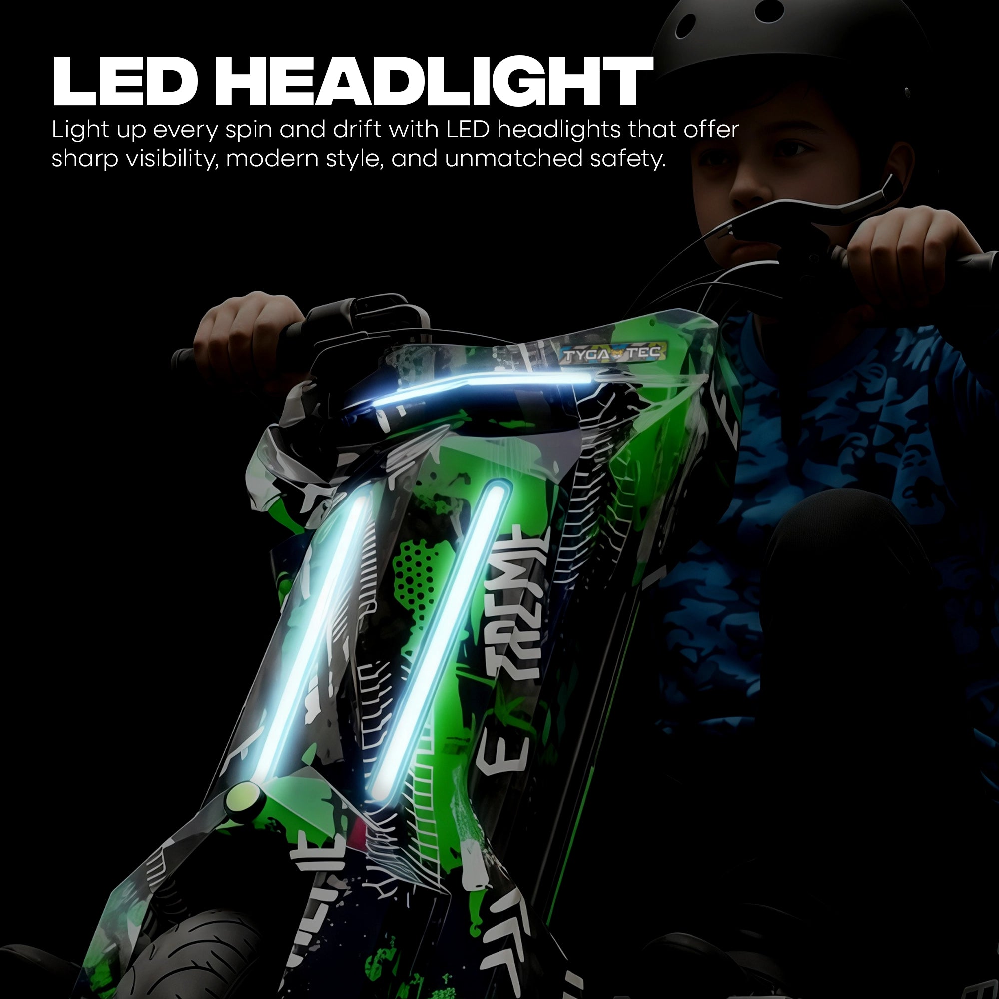 TYGATEC T9 3 WHEEL ELECTRIC 360 DRIFTER FOR KIDS AND ADULTS WITH LED LIGHT AND BLUETOOTH (Extreme Green color)