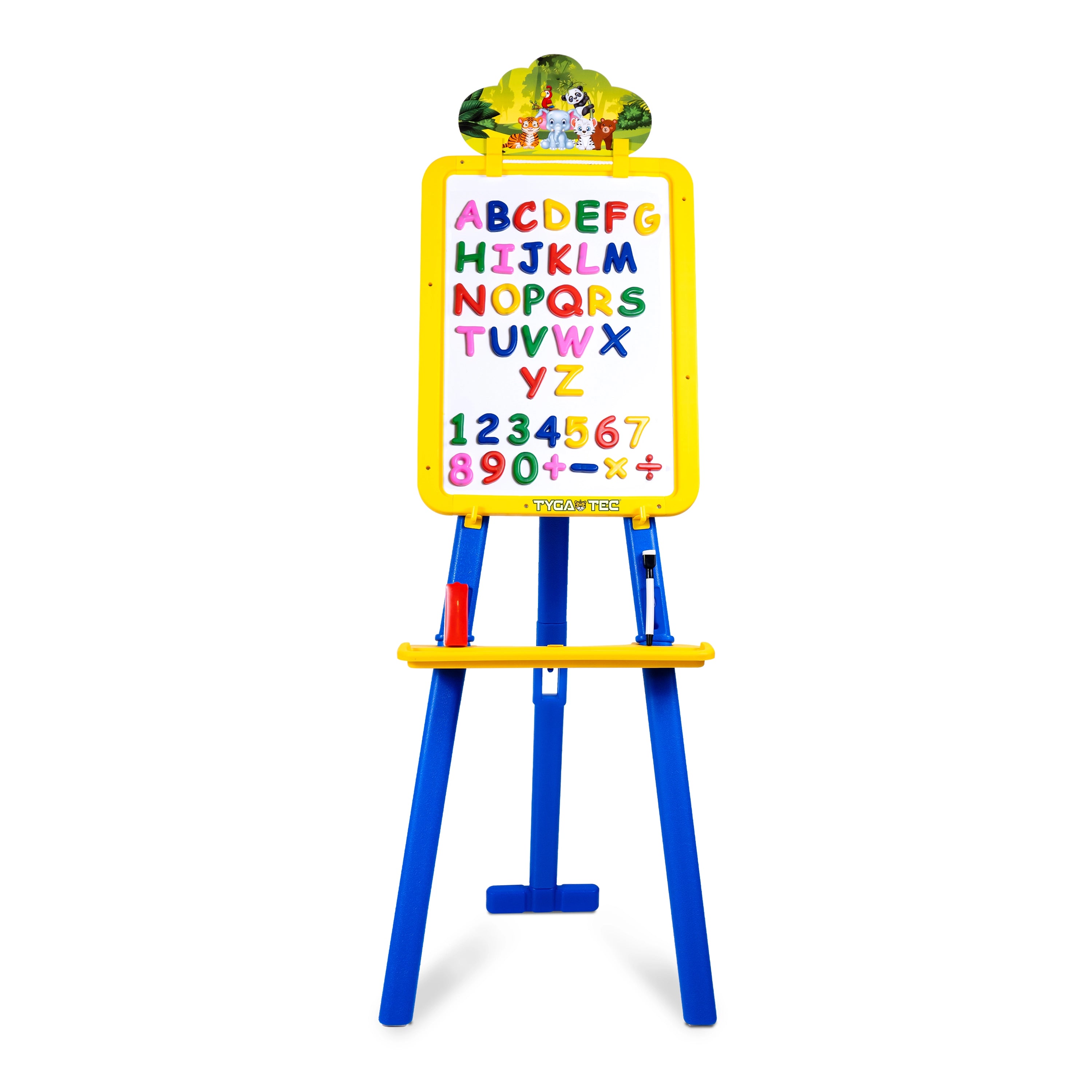 Tygatec Adjustable Easel White Board for Kids and Classrooms – Lightweight, Whiteboard Stand with Height Adjustment, Magnetic Surface, Includes Magnetic Alphabets and Numbers, Portable Design for All Ages (Blue)