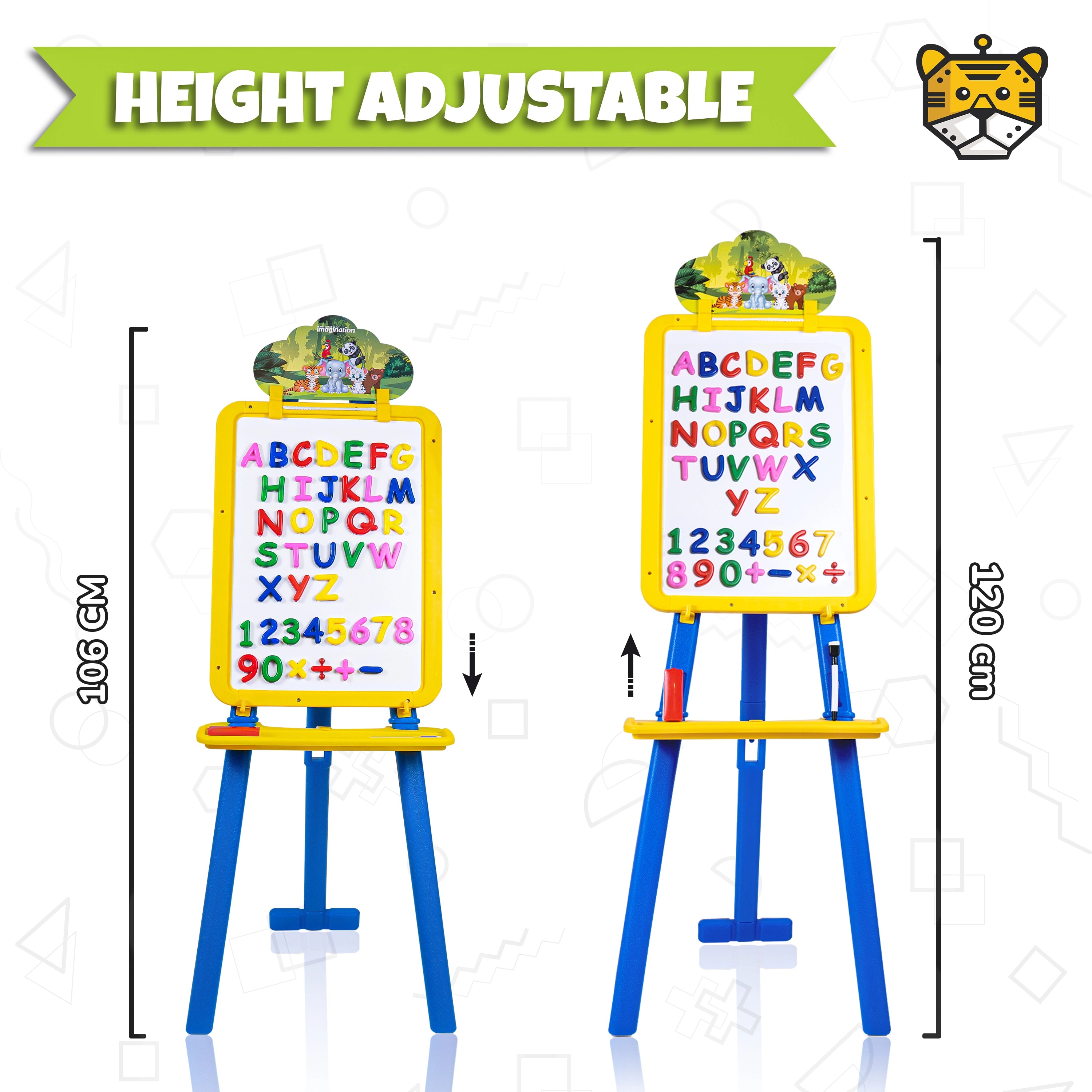 Tygatec Adjustable Easel White Board for Kids and Classrooms – Lightweight, Whiteboard Stand with Height Adjustment, Magnetic Surface, Includes Magnetic Alphabets and Numbers, Portable Design for All Ages (Blue)