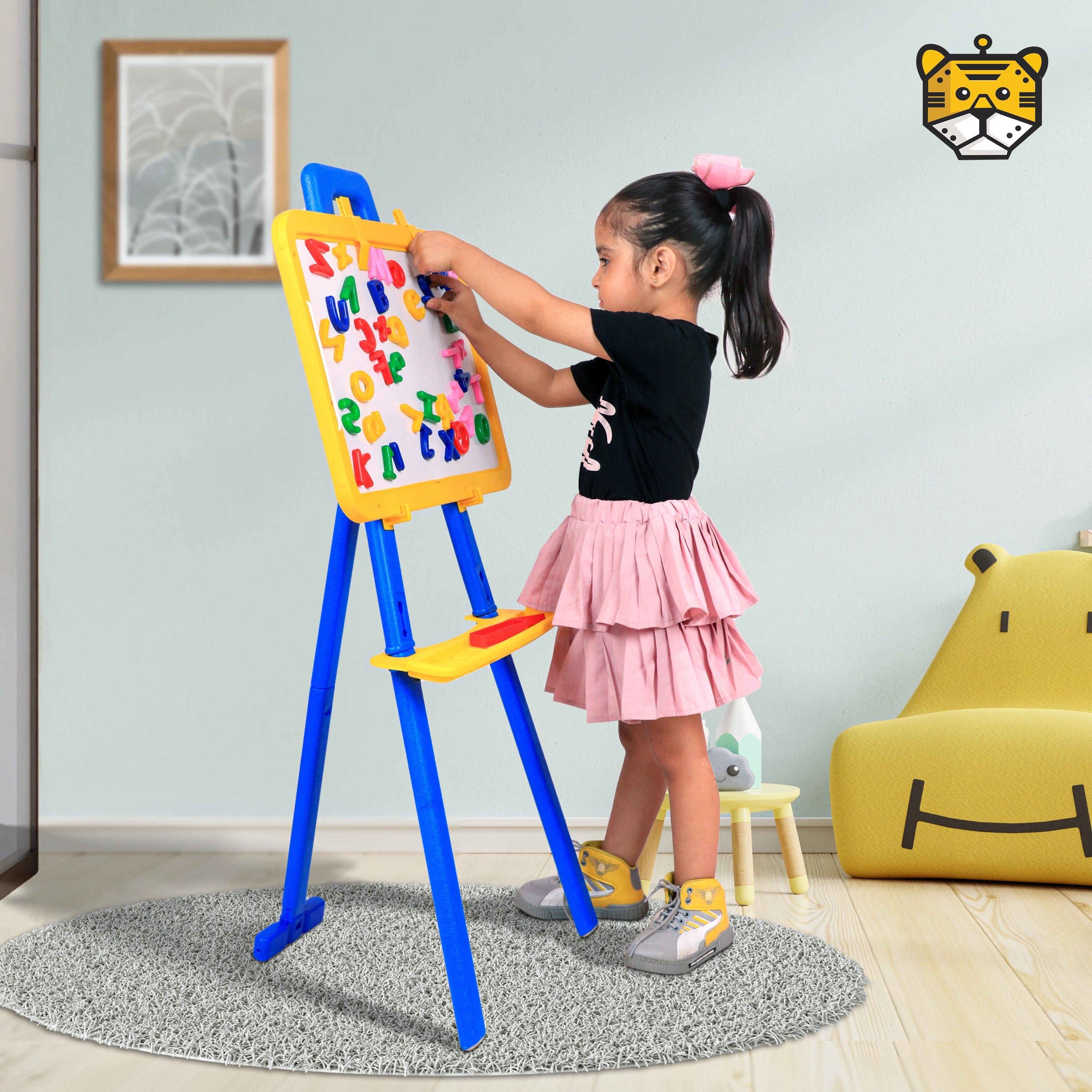 Tygatec Adjustable Easel White Board for Kids and Classrooms – Lightweight, Whiteboard Stand with Height Adjustment, Magnetic Surface, Includes Magnetic Alphabets and Numbers, Portable Design for All Ages (Blue)