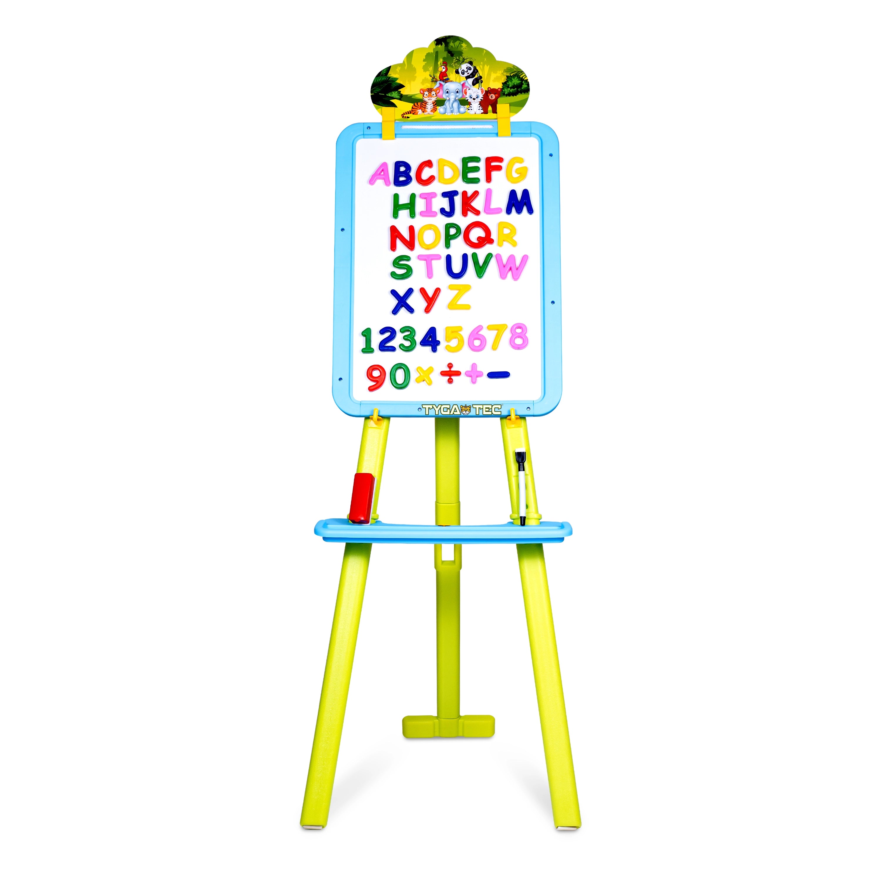 Tygatec Adjustable Easel White Board for Kids and Classrooms – Lightweight, Whiteboard Stand with Height Adjustment, Magnetic Surface, Includes Magnetic Alphabets and Numbers, Portable Design for All Ages (Green)