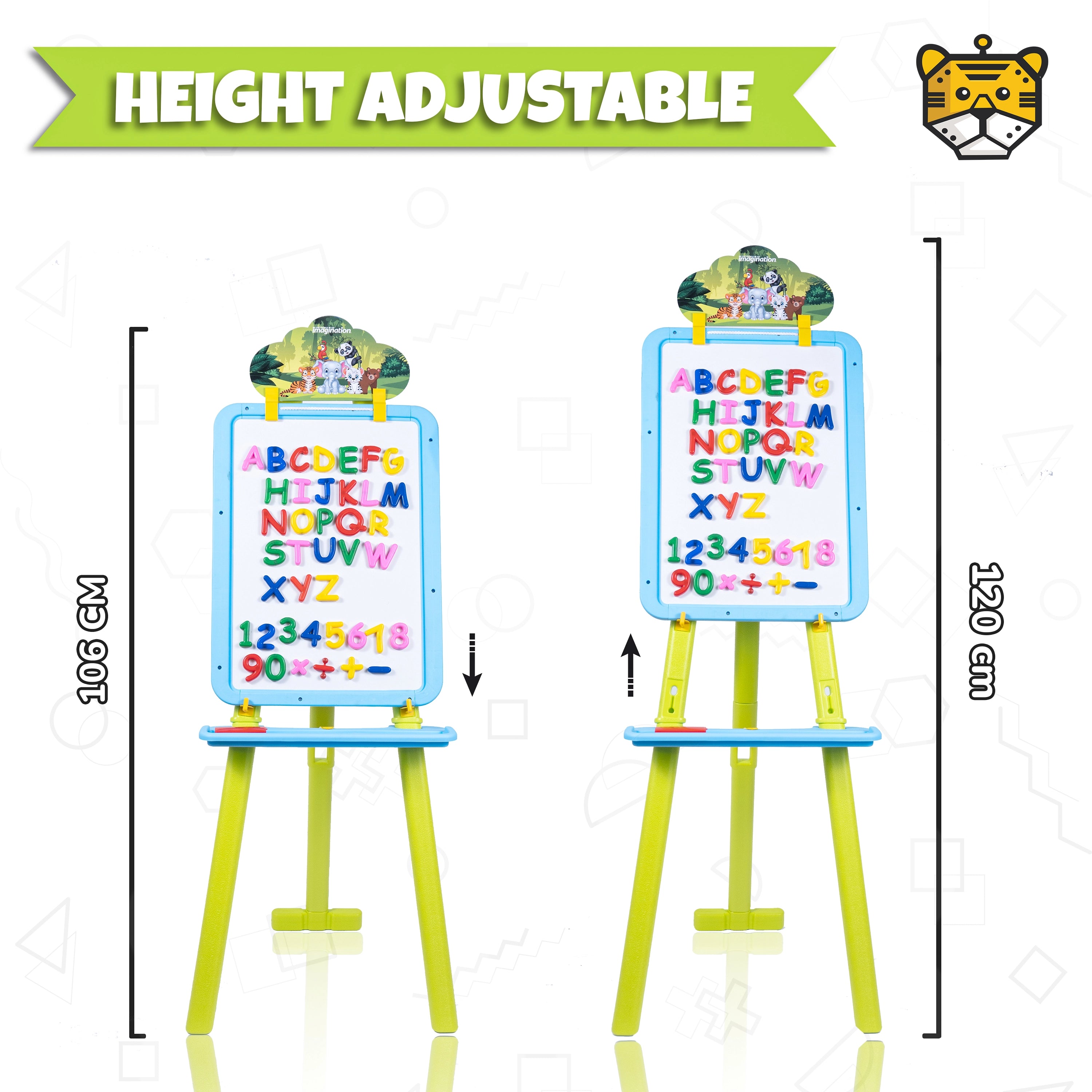 Tygatec Adjustable Easel White Board for Kids and Classrooms – Lightweight, Whiteboard Stand with Height Adjustment, Magnetic Surface, Includes Magnetic Alphabets and Numbers, Portable Design for All Ages (Green)