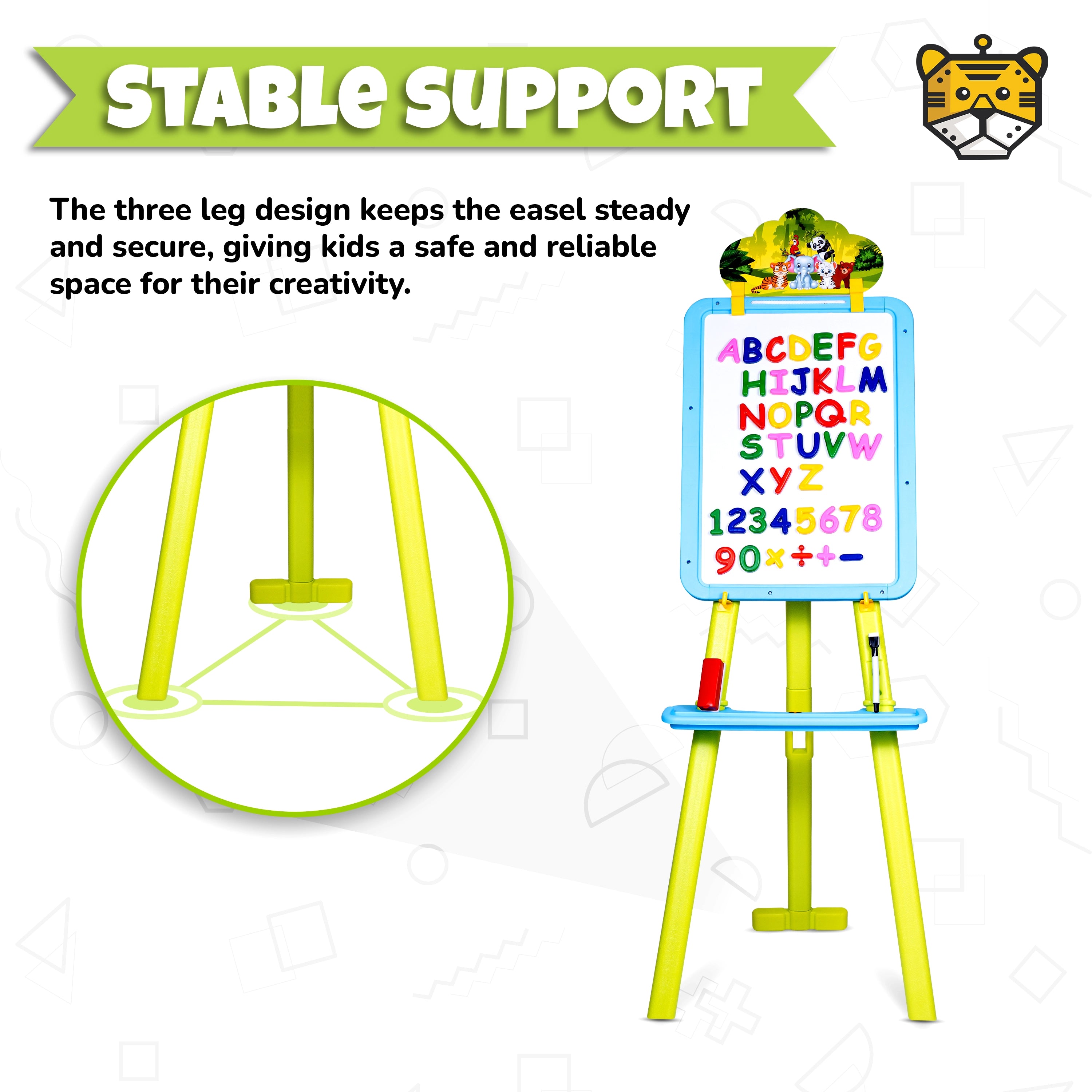 Tygatec Adjustable Easel White Board for Kids and Classrooms – Lightweight, Whiteboard Stand with Height Adjustment, Magnetic Surface, Includes Magnetic Alphabets and Numbers, Portable Design for All Ages (Green)