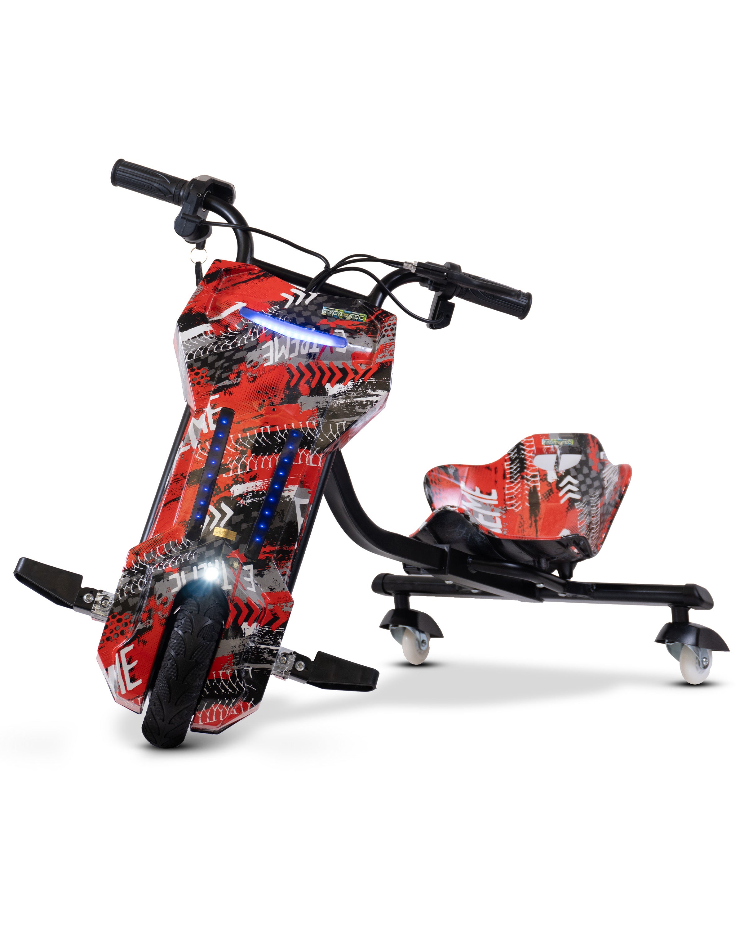 TYGATEC T9 3 WHEEL ELECTRIC 360 DRIFT SCOOTER FOR KIDS AND ADULTS WITH LED LIGHT AND BLUETOOTH (Extreme Red color)