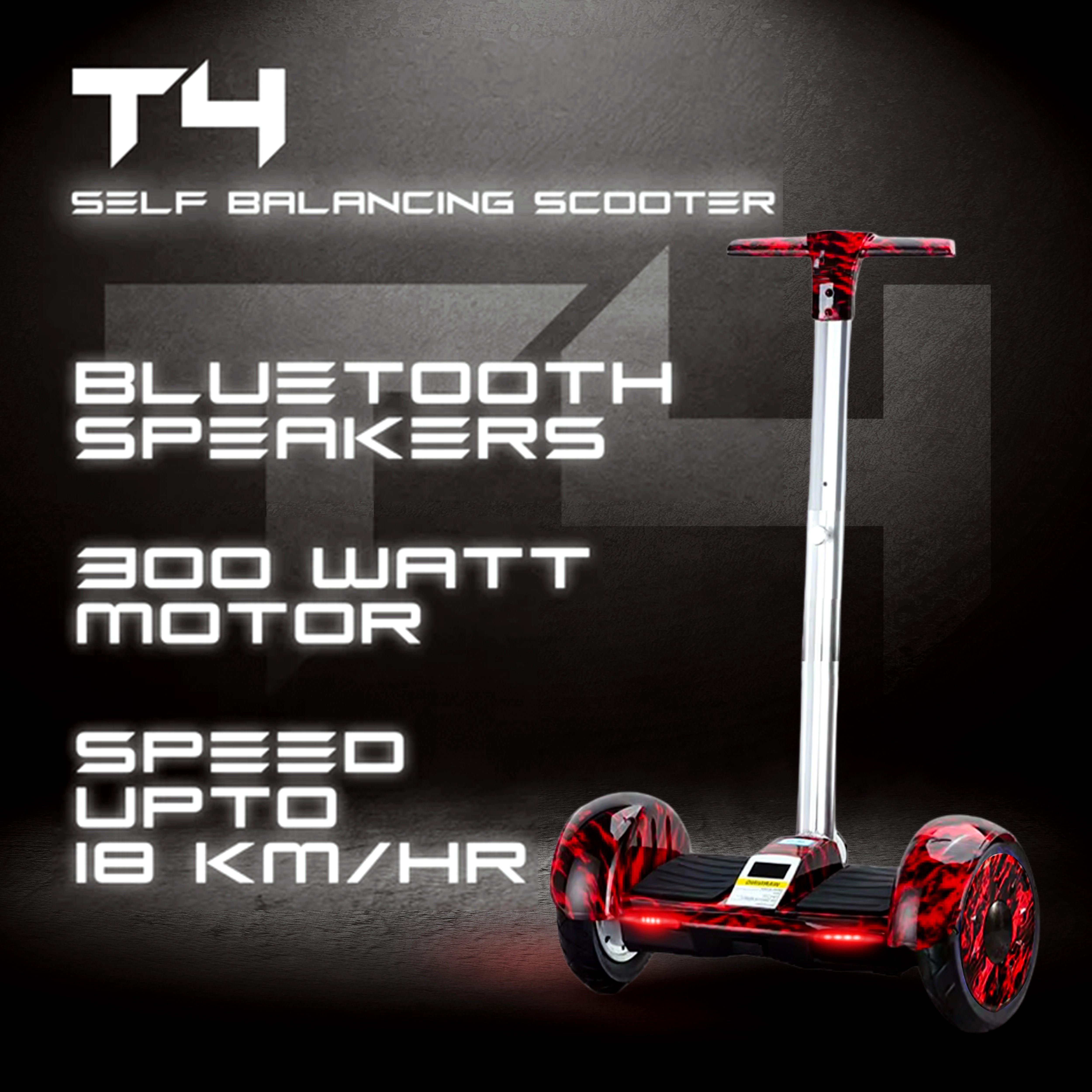 TYGATEC T4 Self Balancing Hoverboard with Handle (Red Fire)