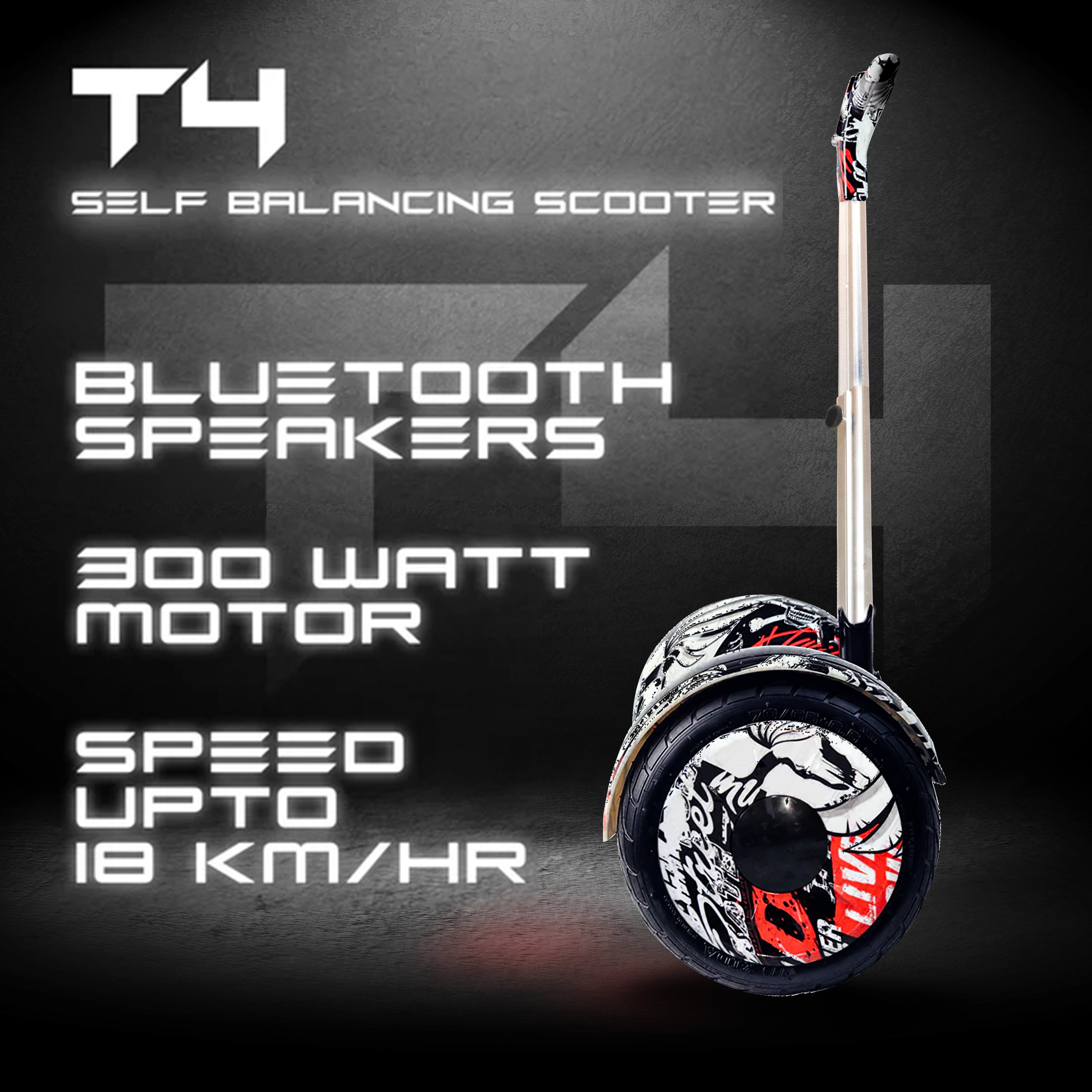 TYGATEC T4 Self Balancing Hoverboard with Handle (white multi)