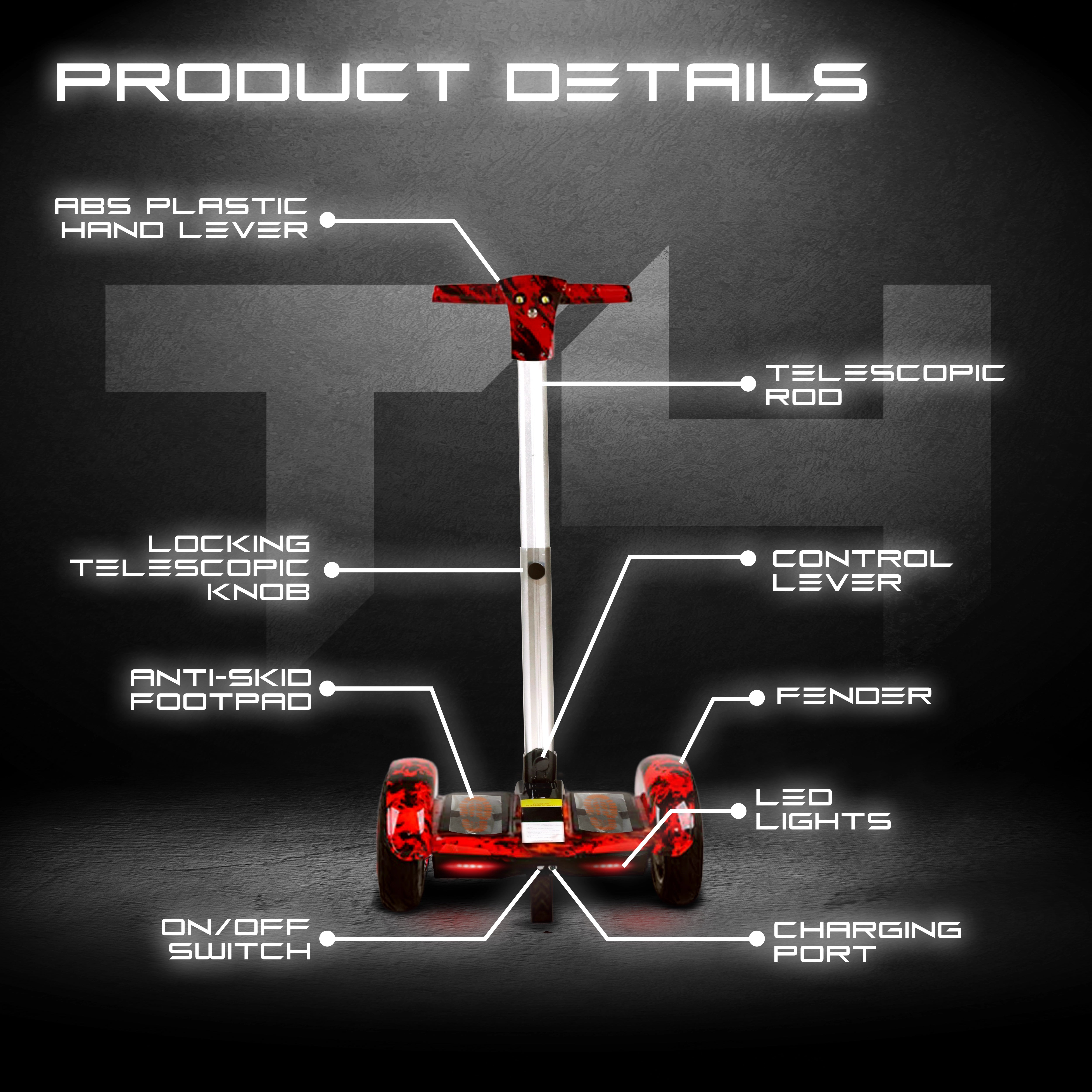 TYGATEC T4 Self Balancing Hoverboard with Handle (Red Fire)