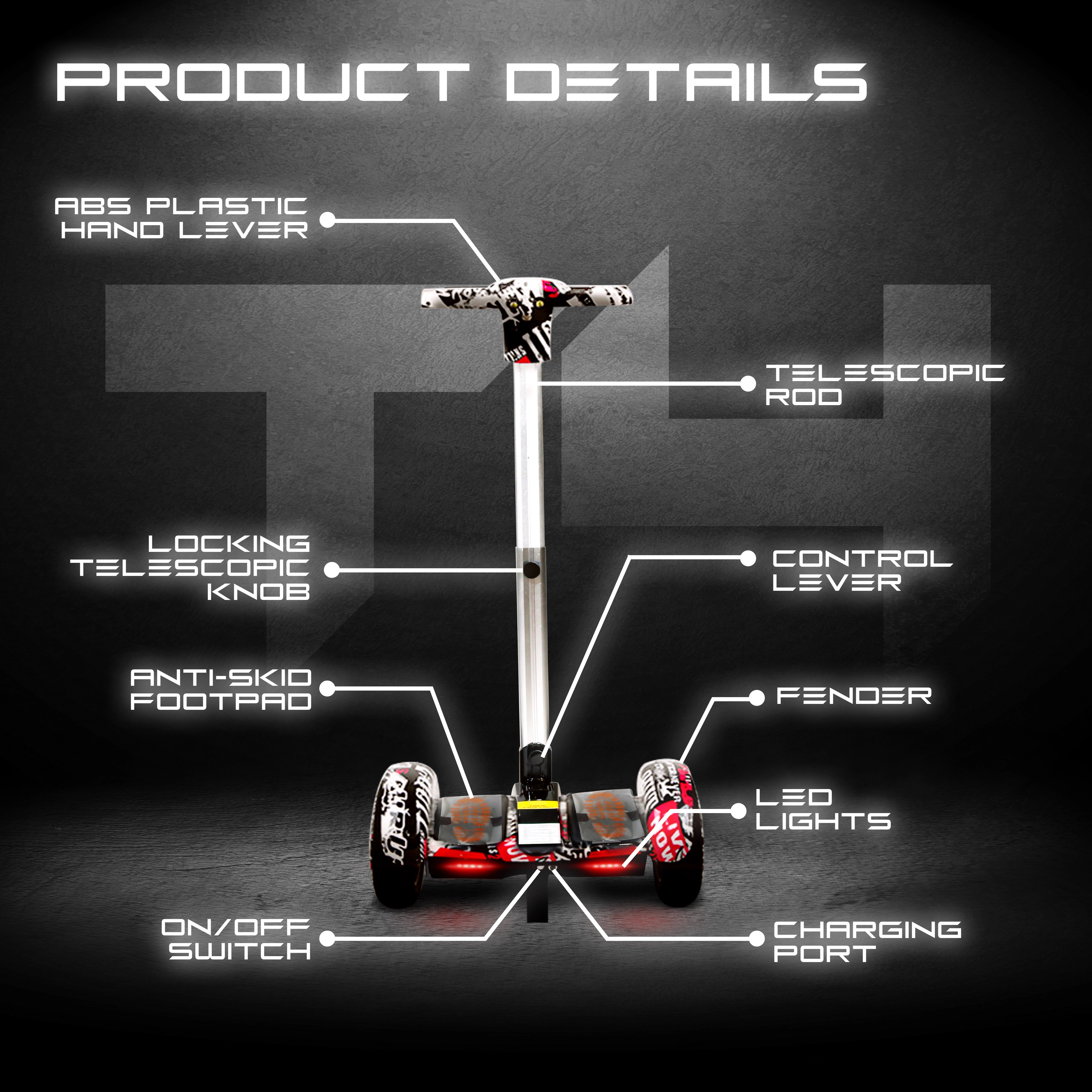 TYGATEC T4 Self Balancing Hoverboard with Handle (white multi)